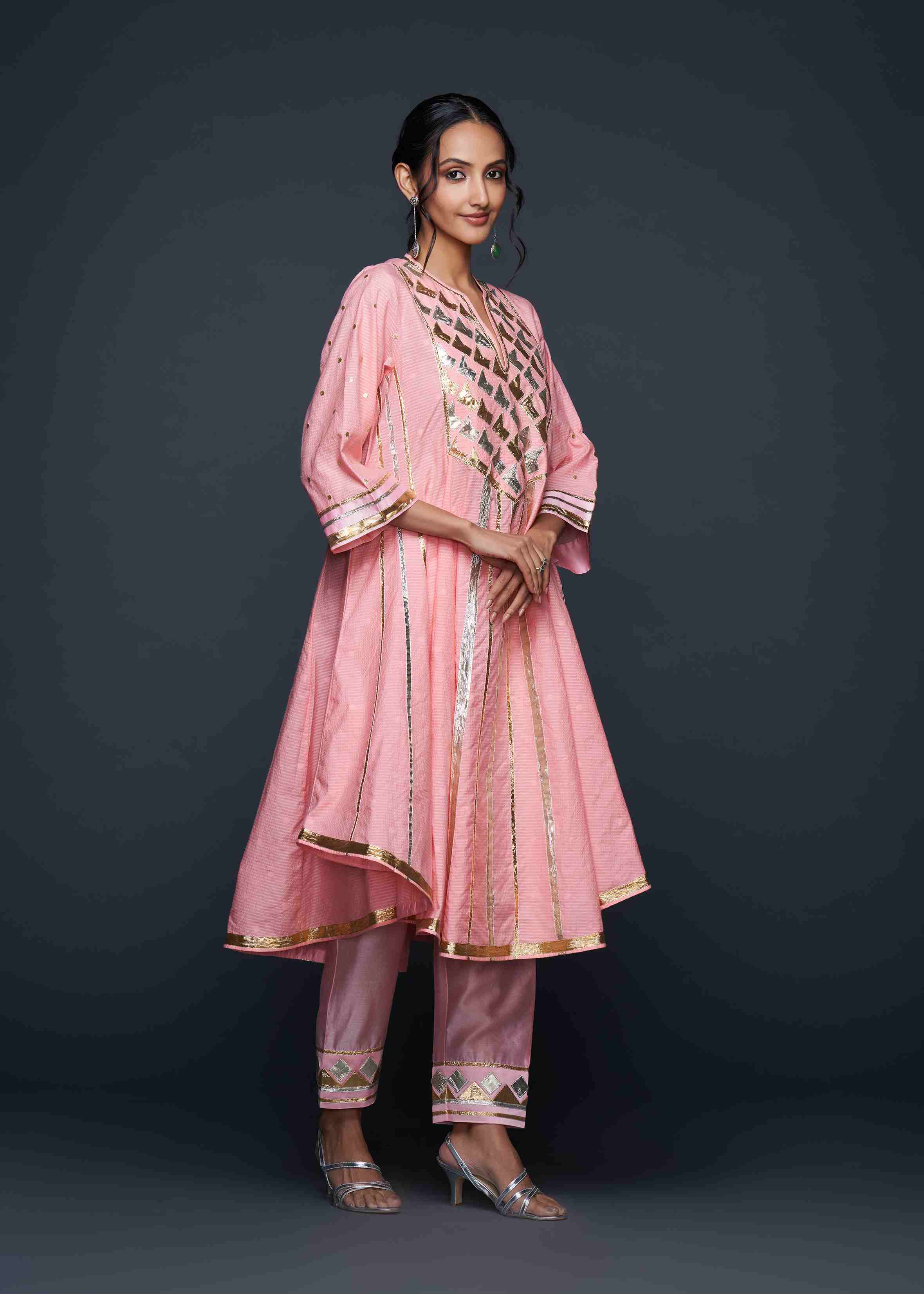 Peach Gota Flared Kurta