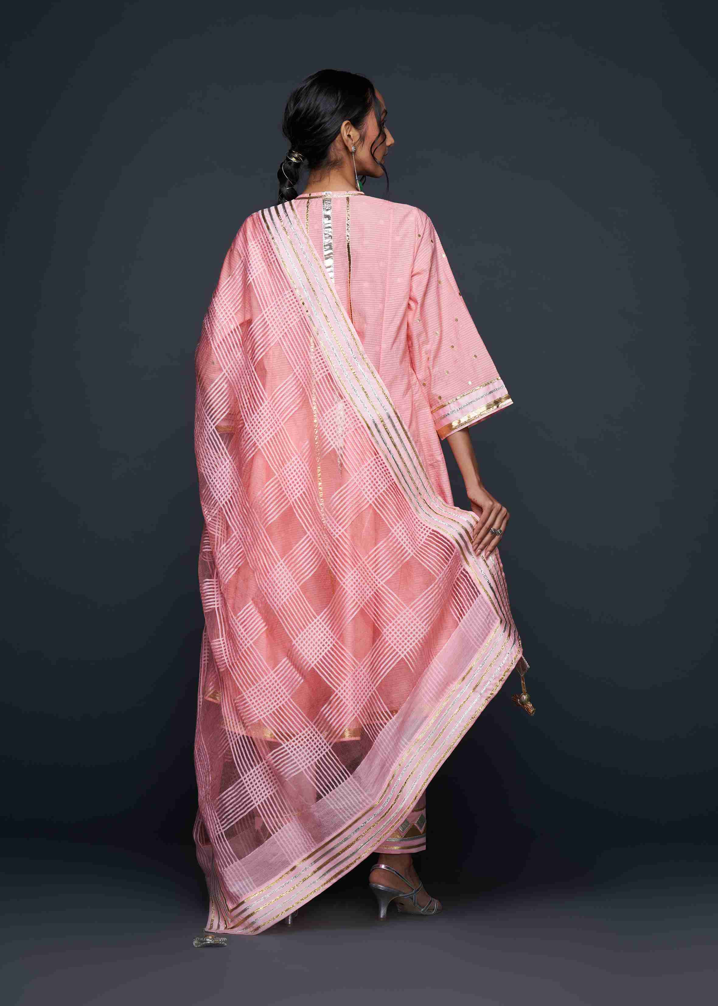 Peach Gota Flared Kurta