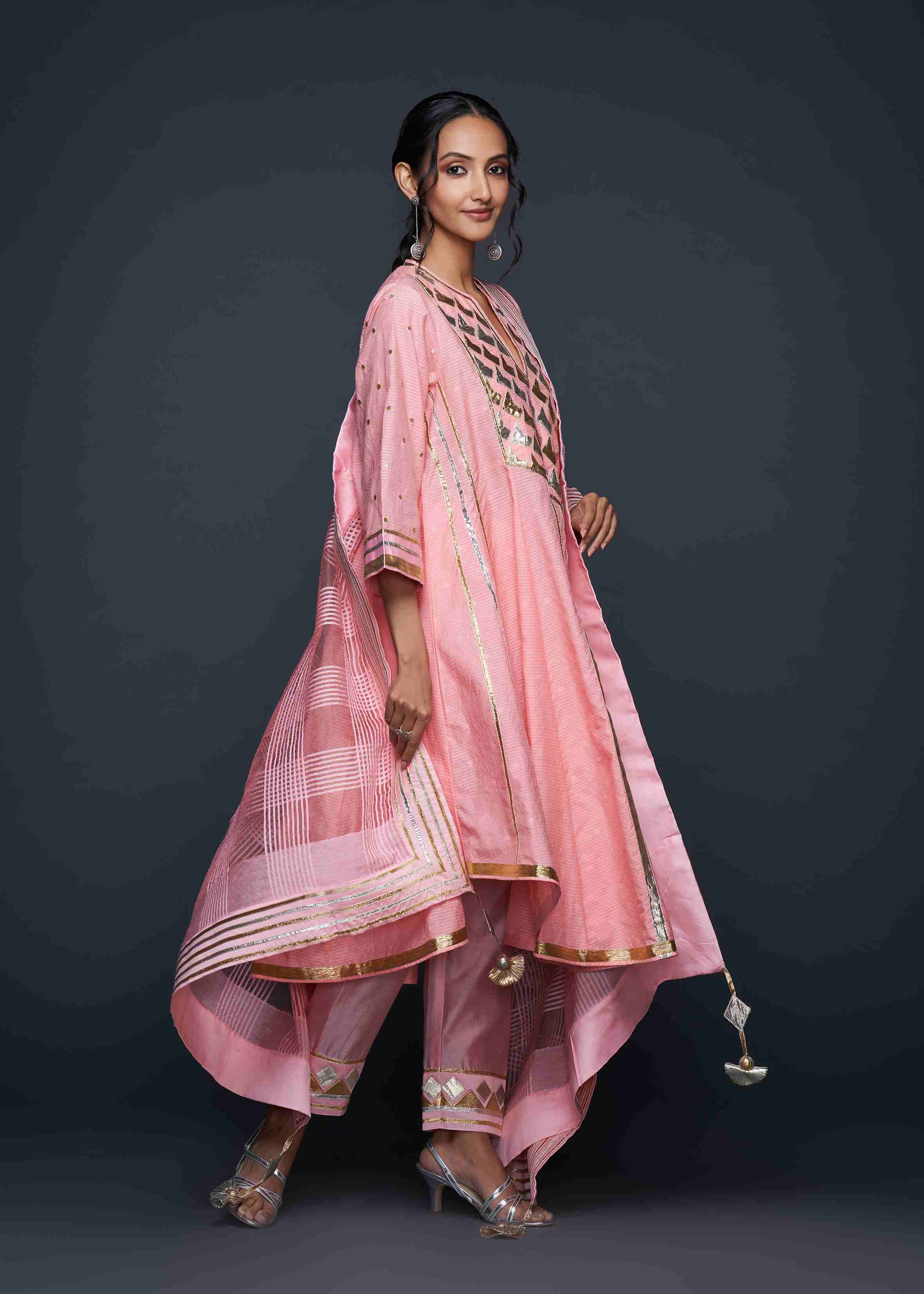 Peach Gota Flared Kurta