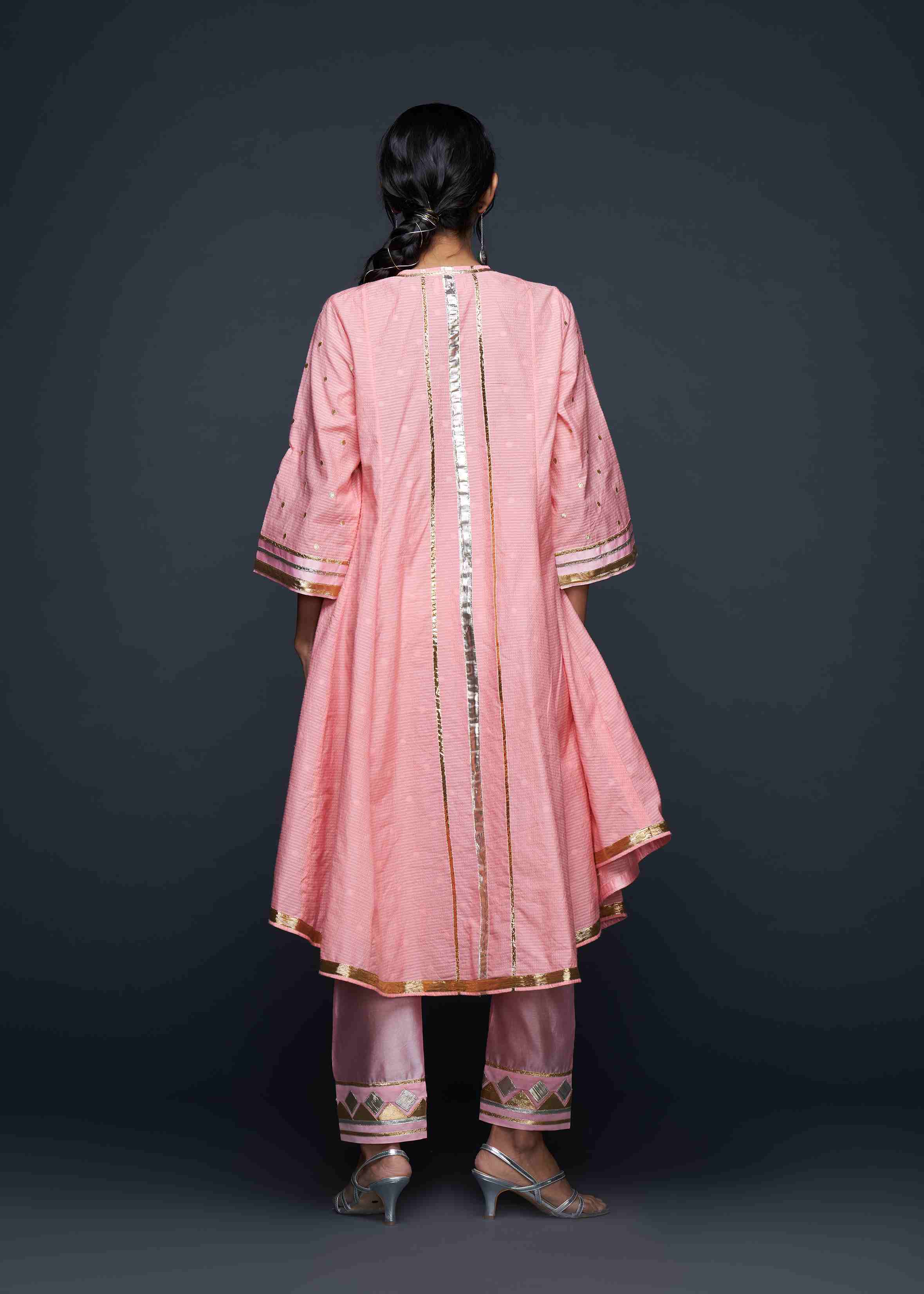 Peach Gota Flared Kurta