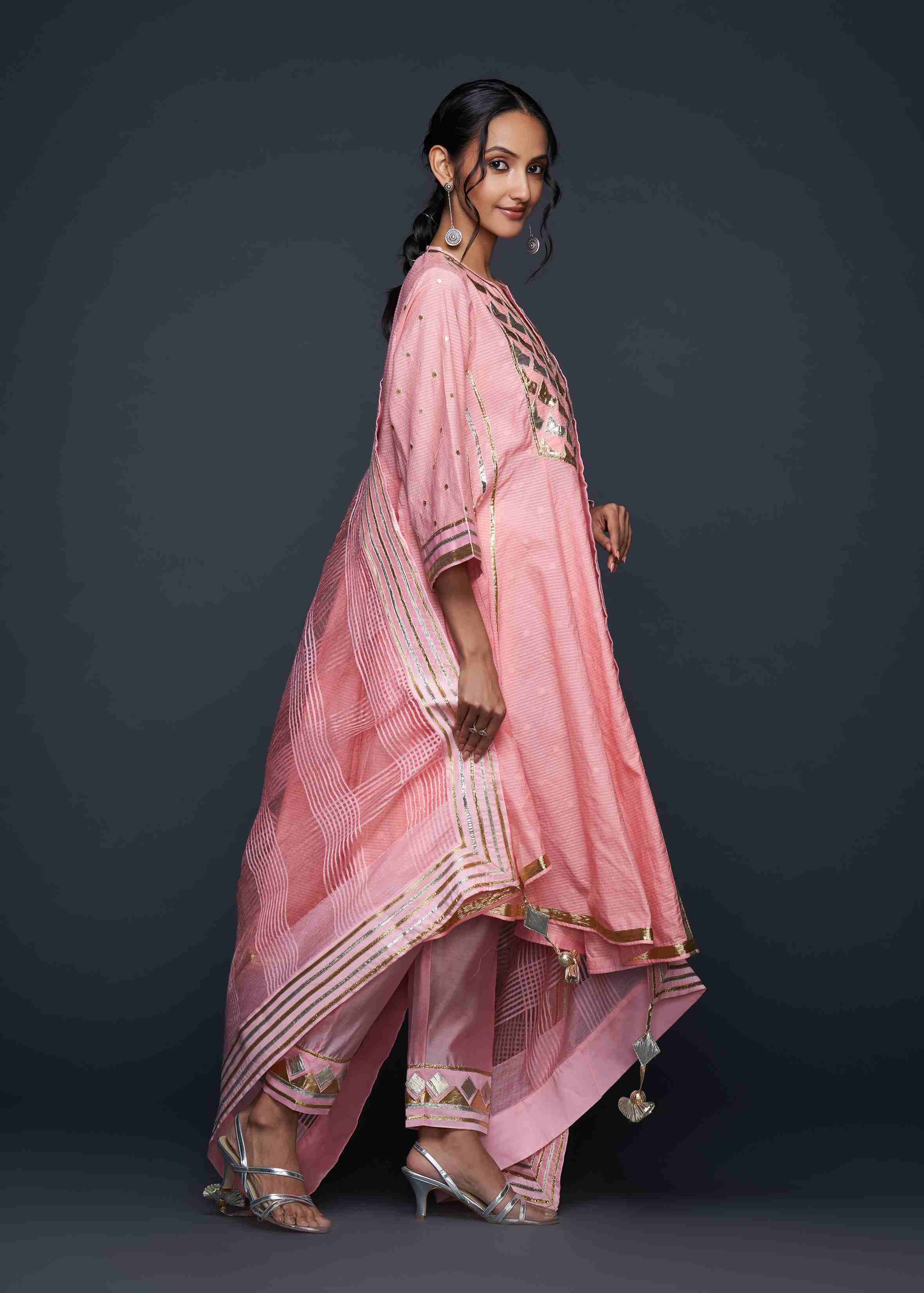 Peach Gota Flared Kurta