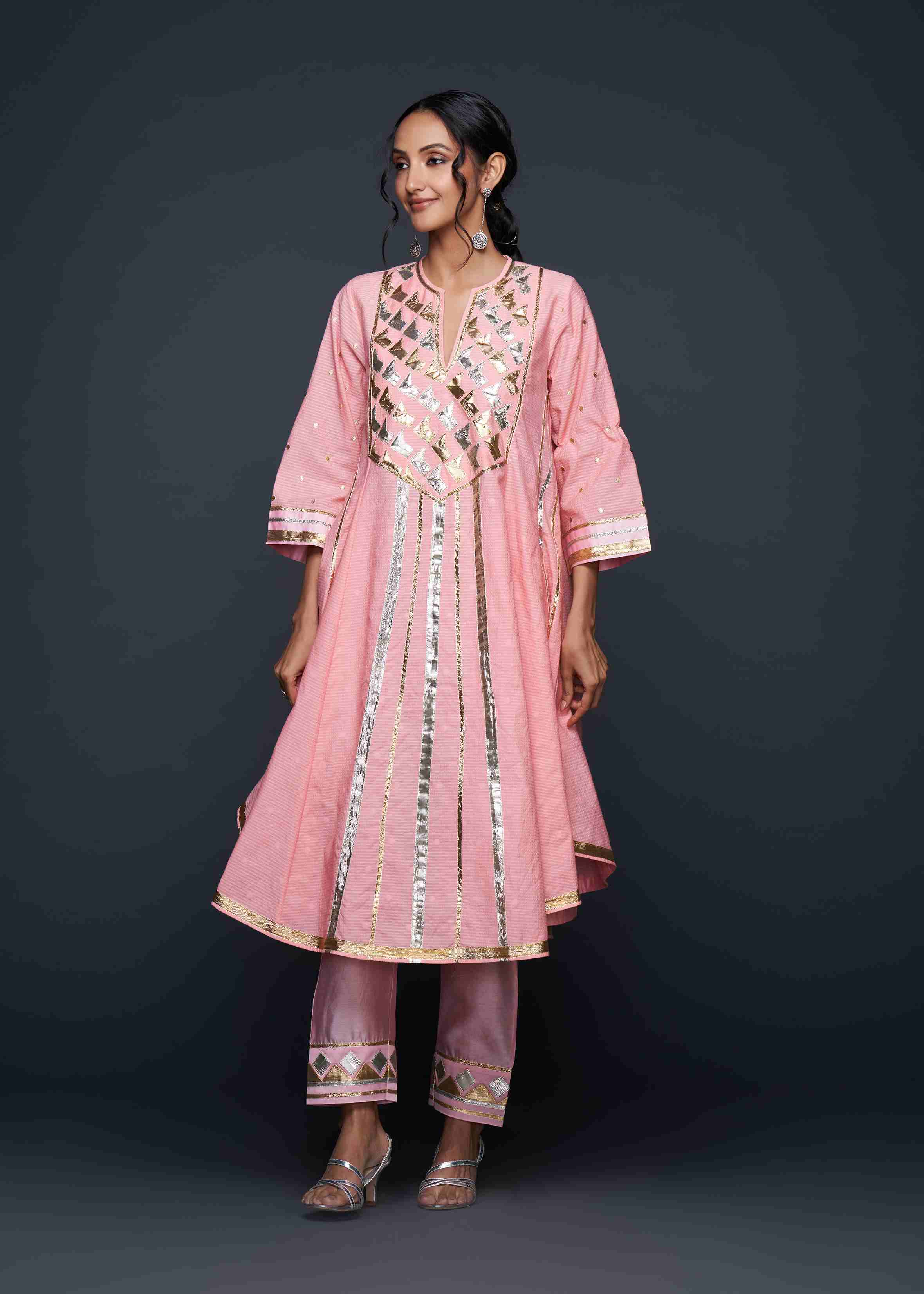 Peach Gota Flared Kurta