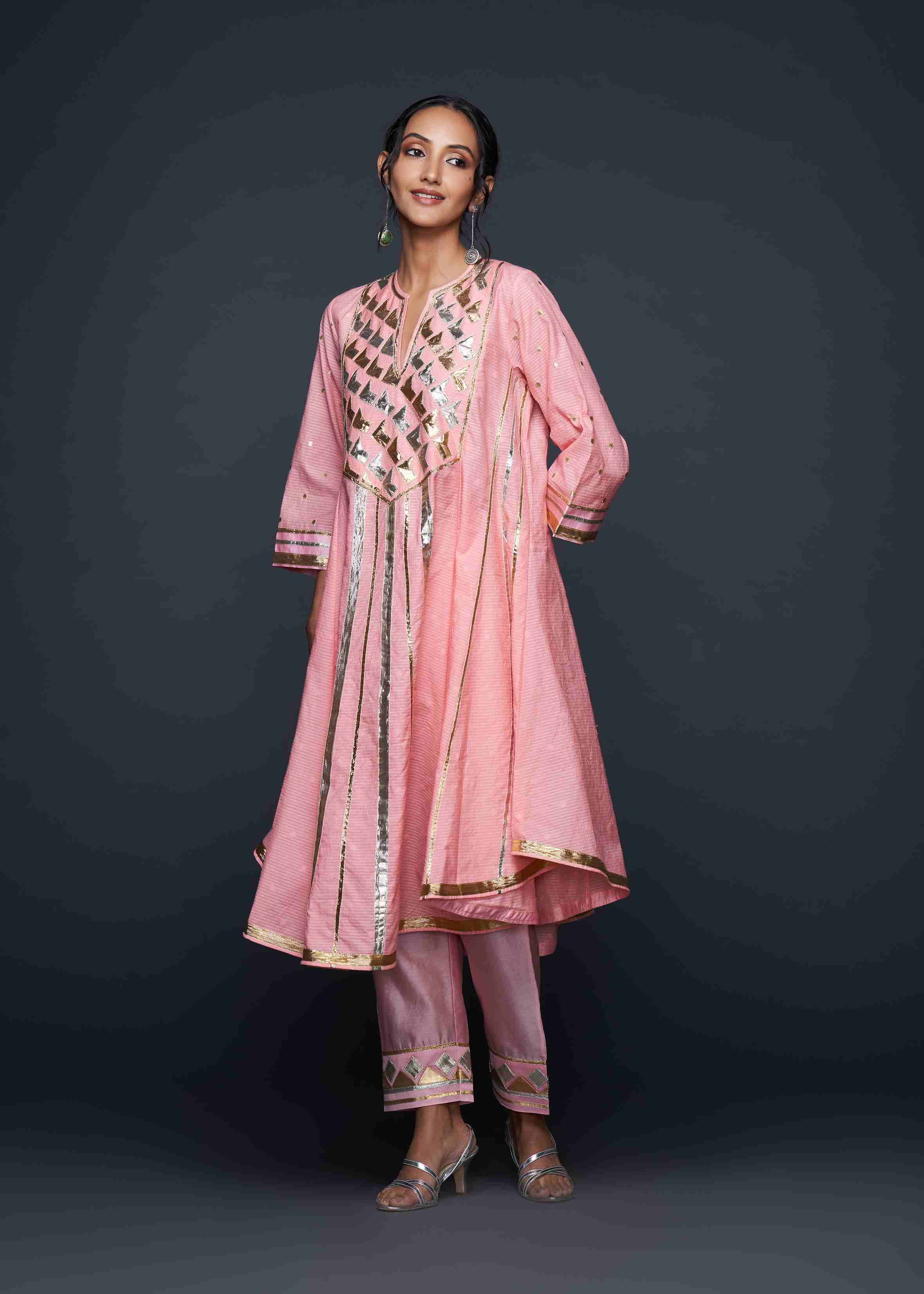 Peach Gota Flared Kurta