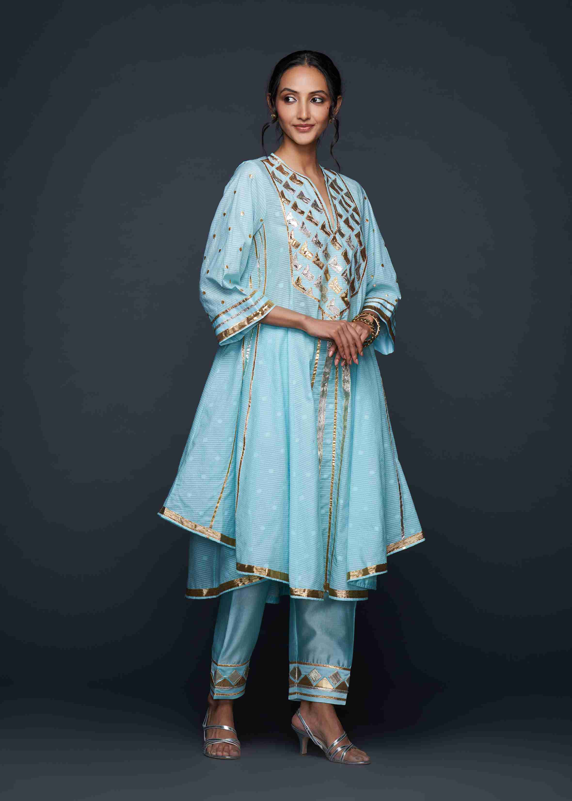 Blue Gota Flared Kurta