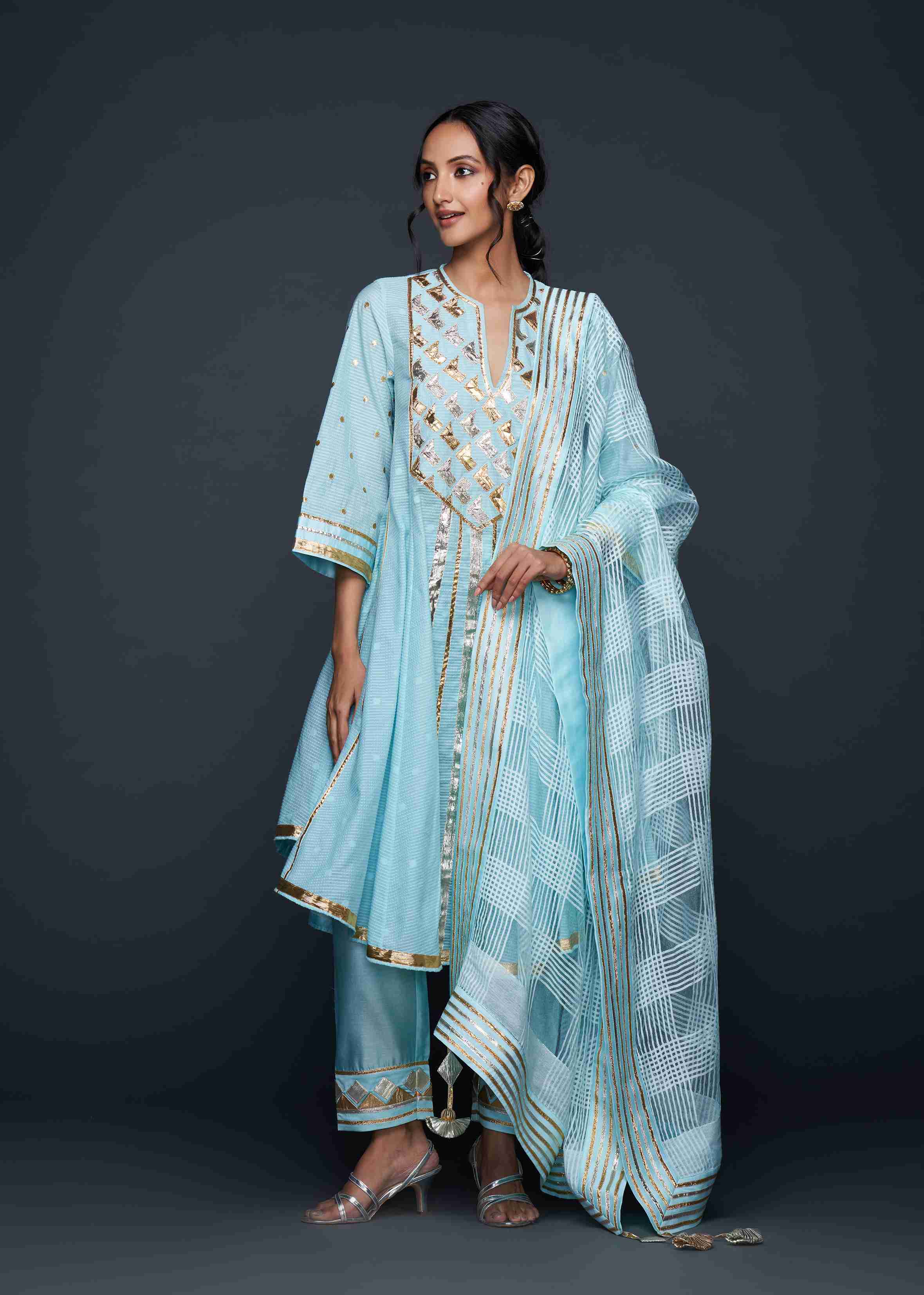 Blue Gota Flared Kurta