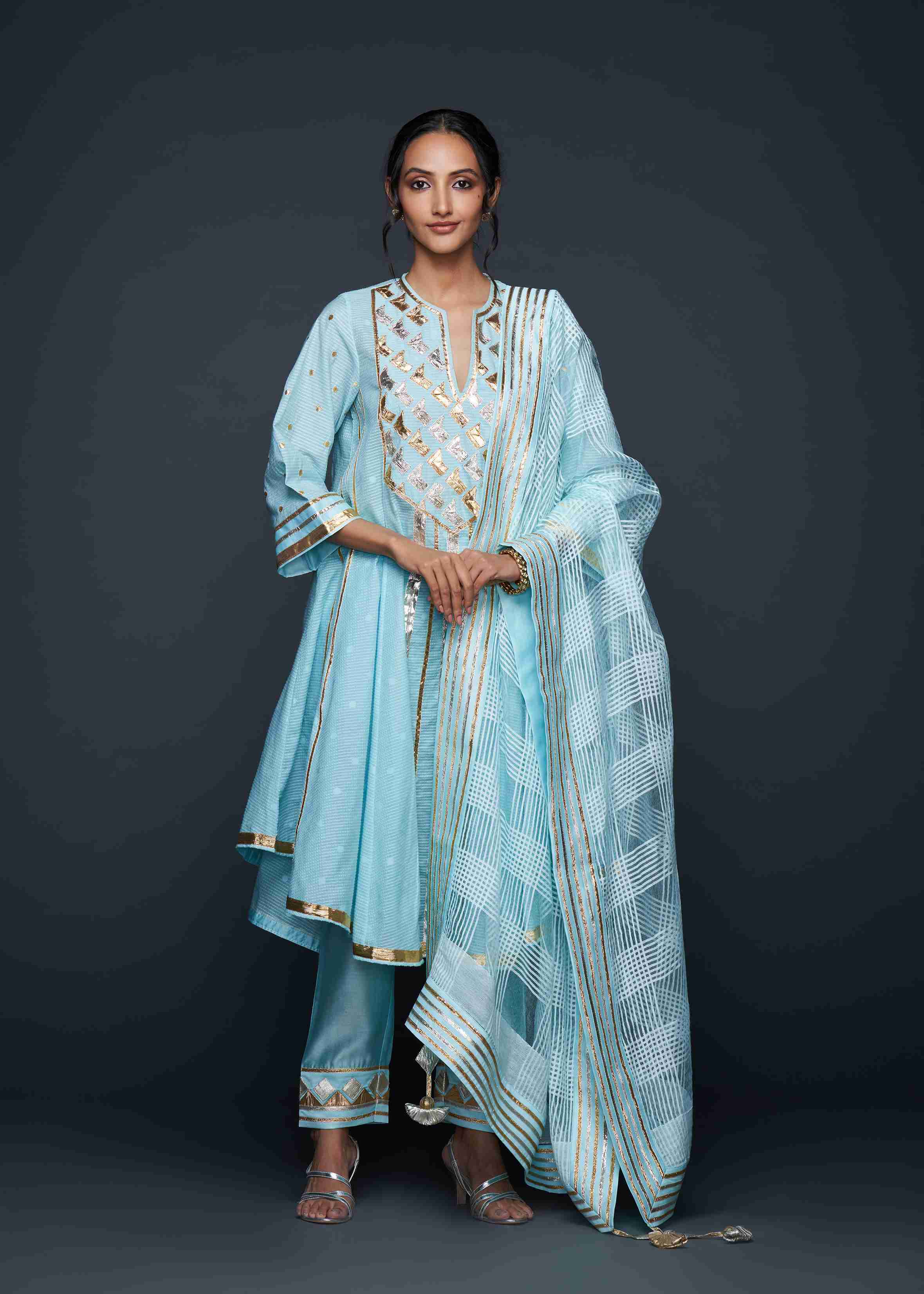 Blue Gota Flared Kurta