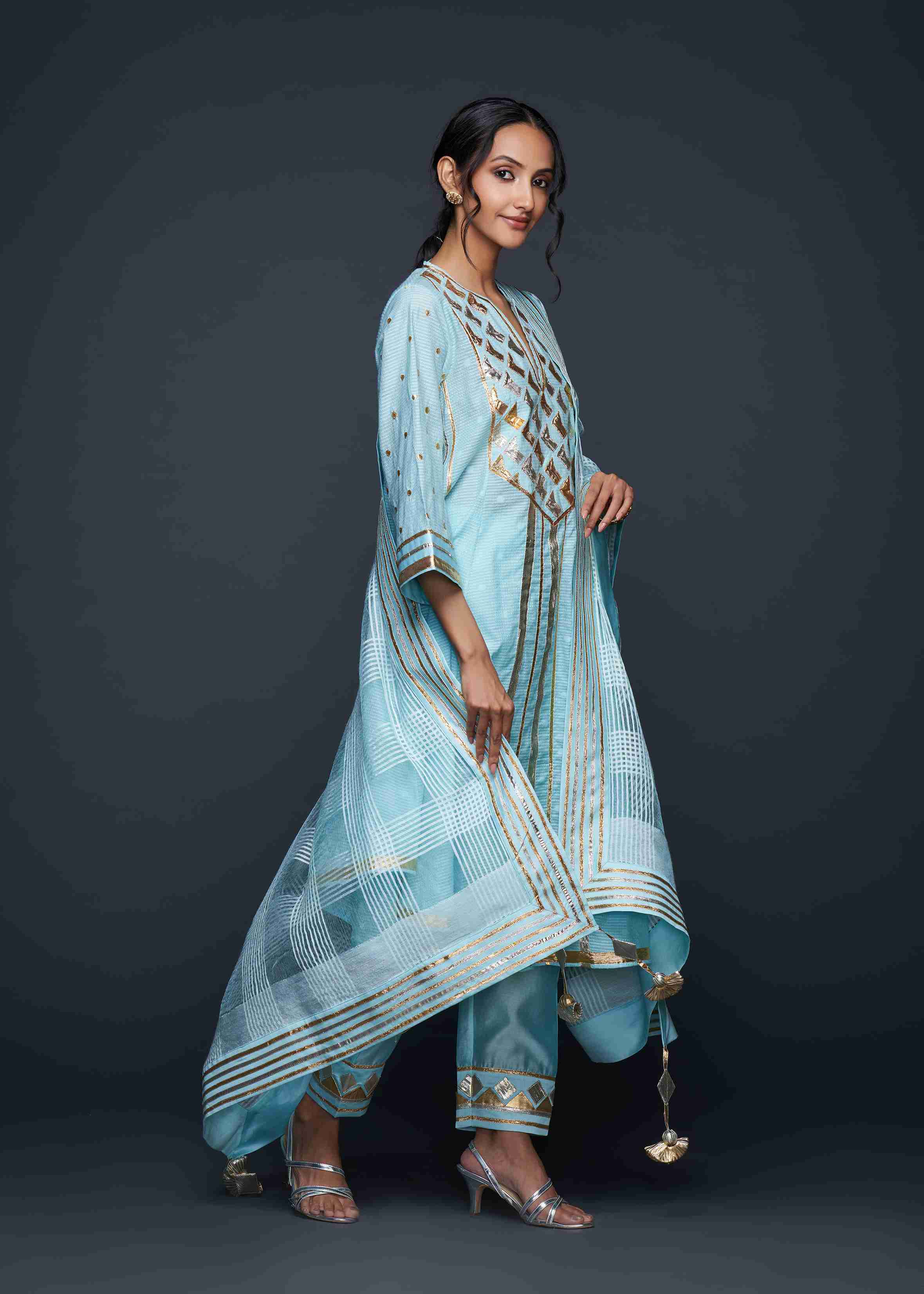 Blue Gota Flared Kurta