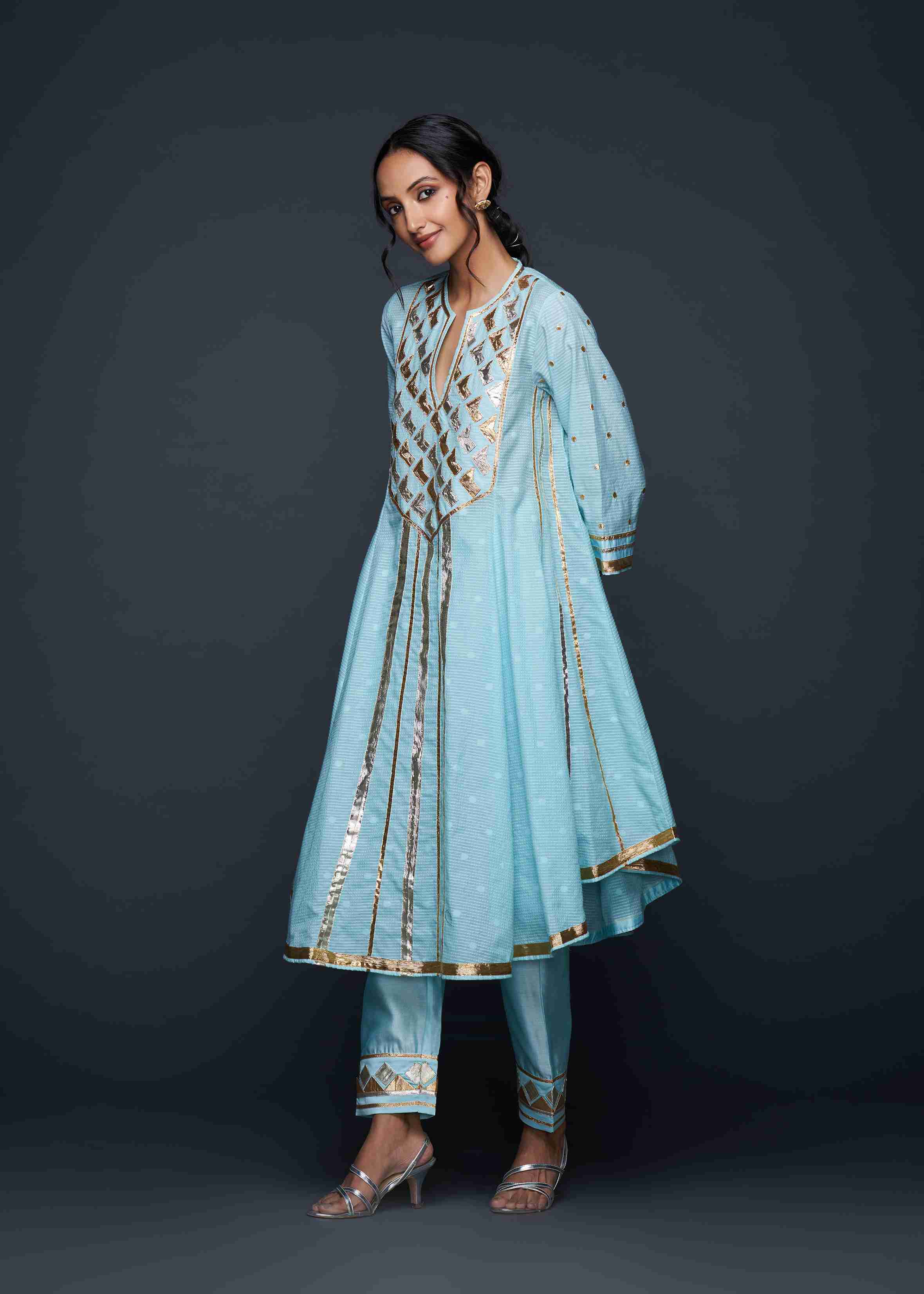 Blue Gota Flared Kurta