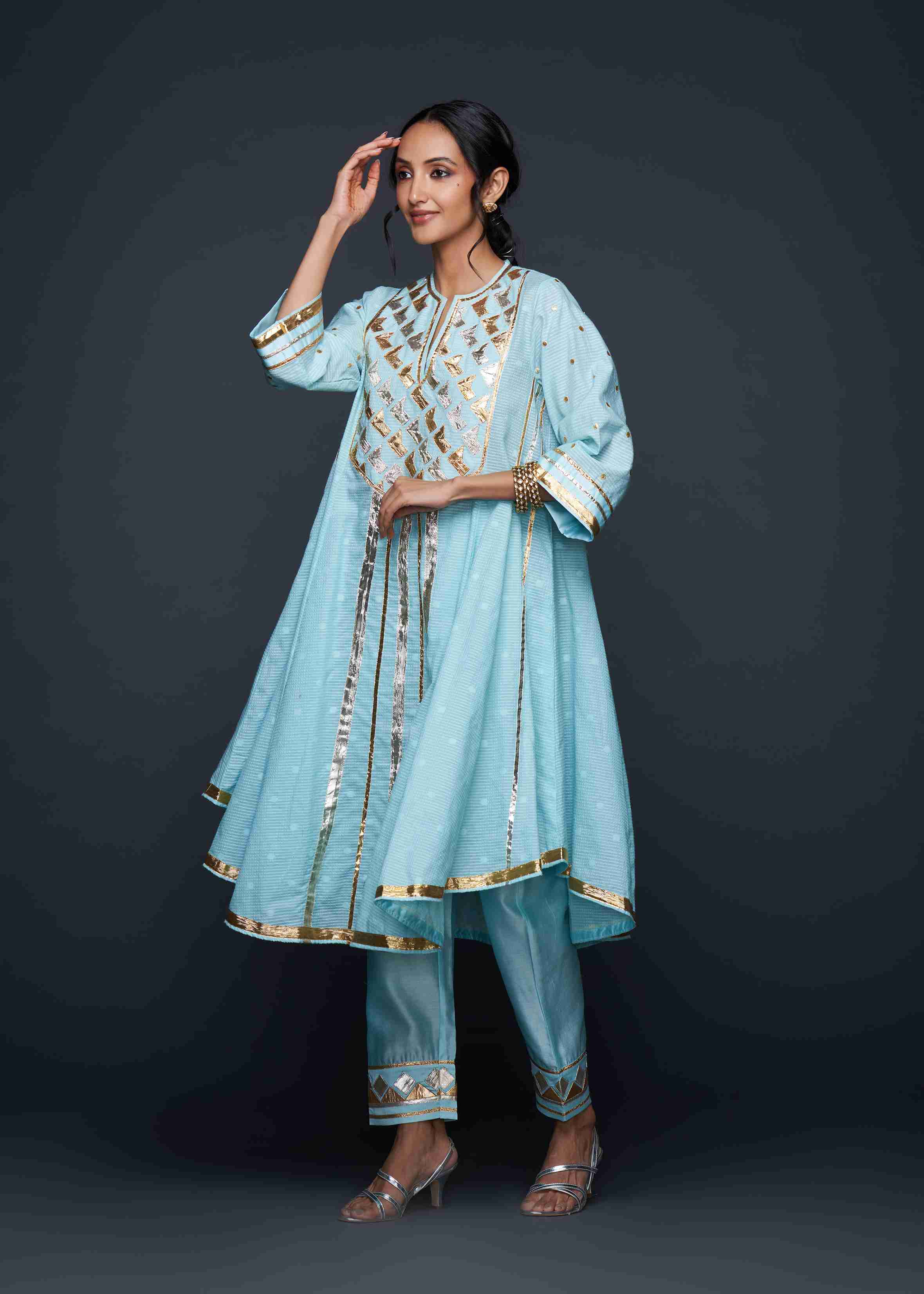 Blue Gota Flared Kurta