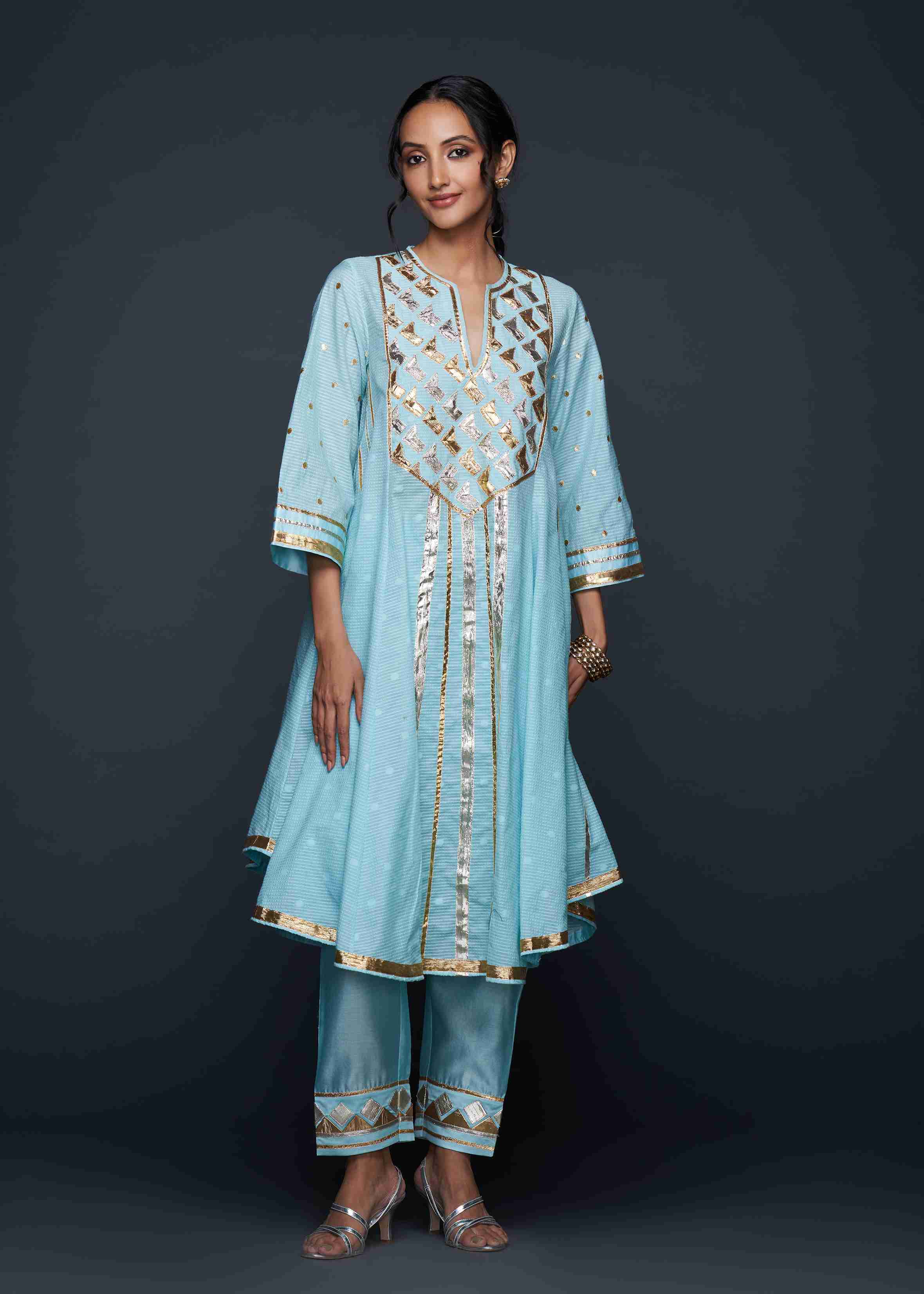 Blue Gota Flared Kurta