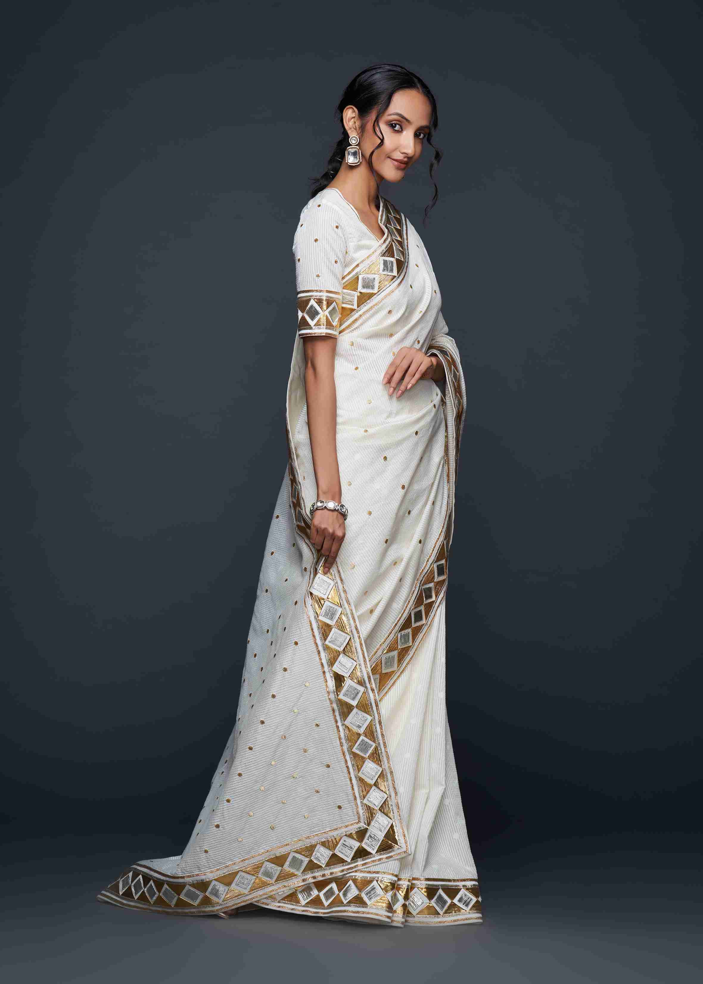 Off-White Barfi Saree