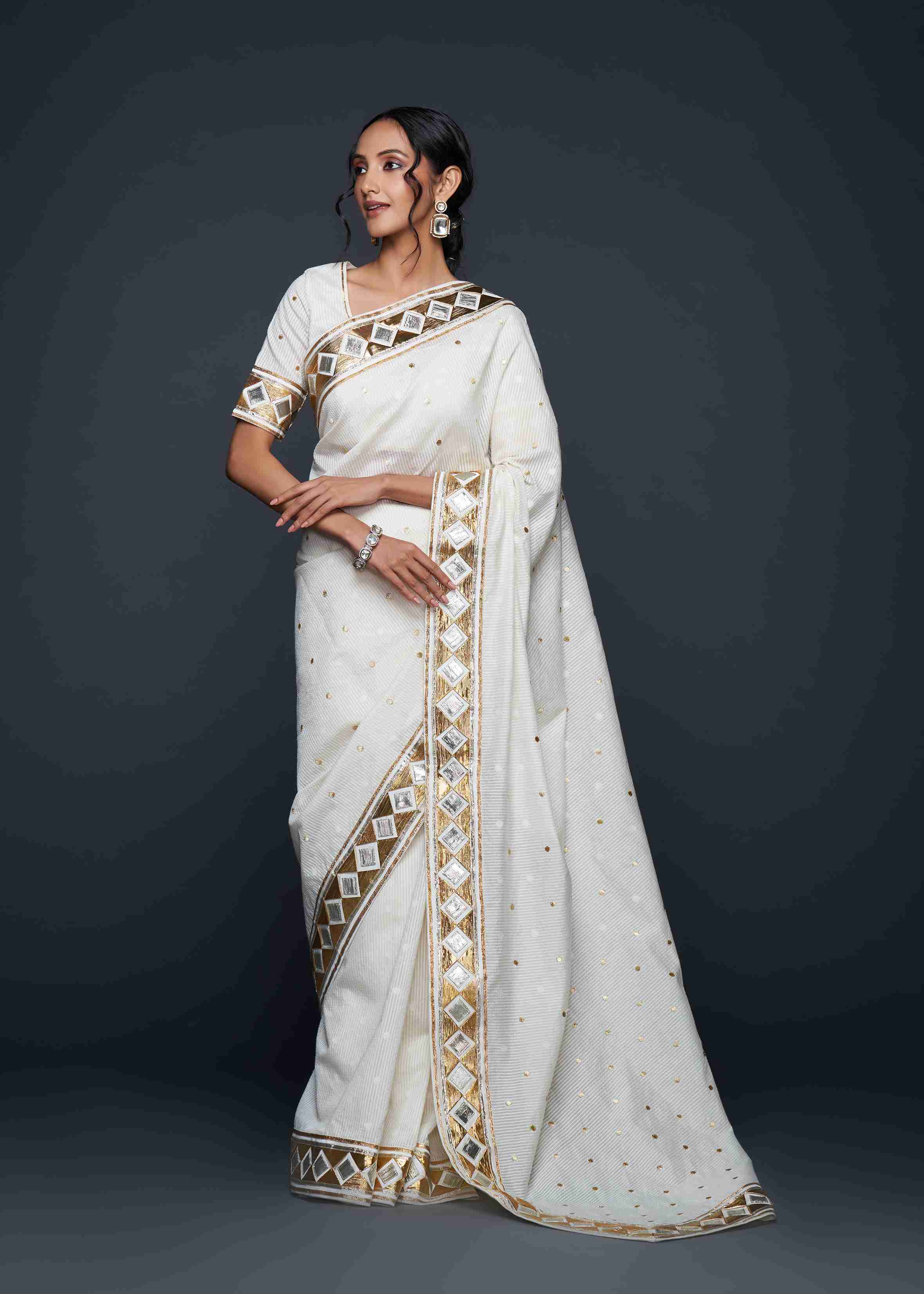 Off-White Barfi Saree