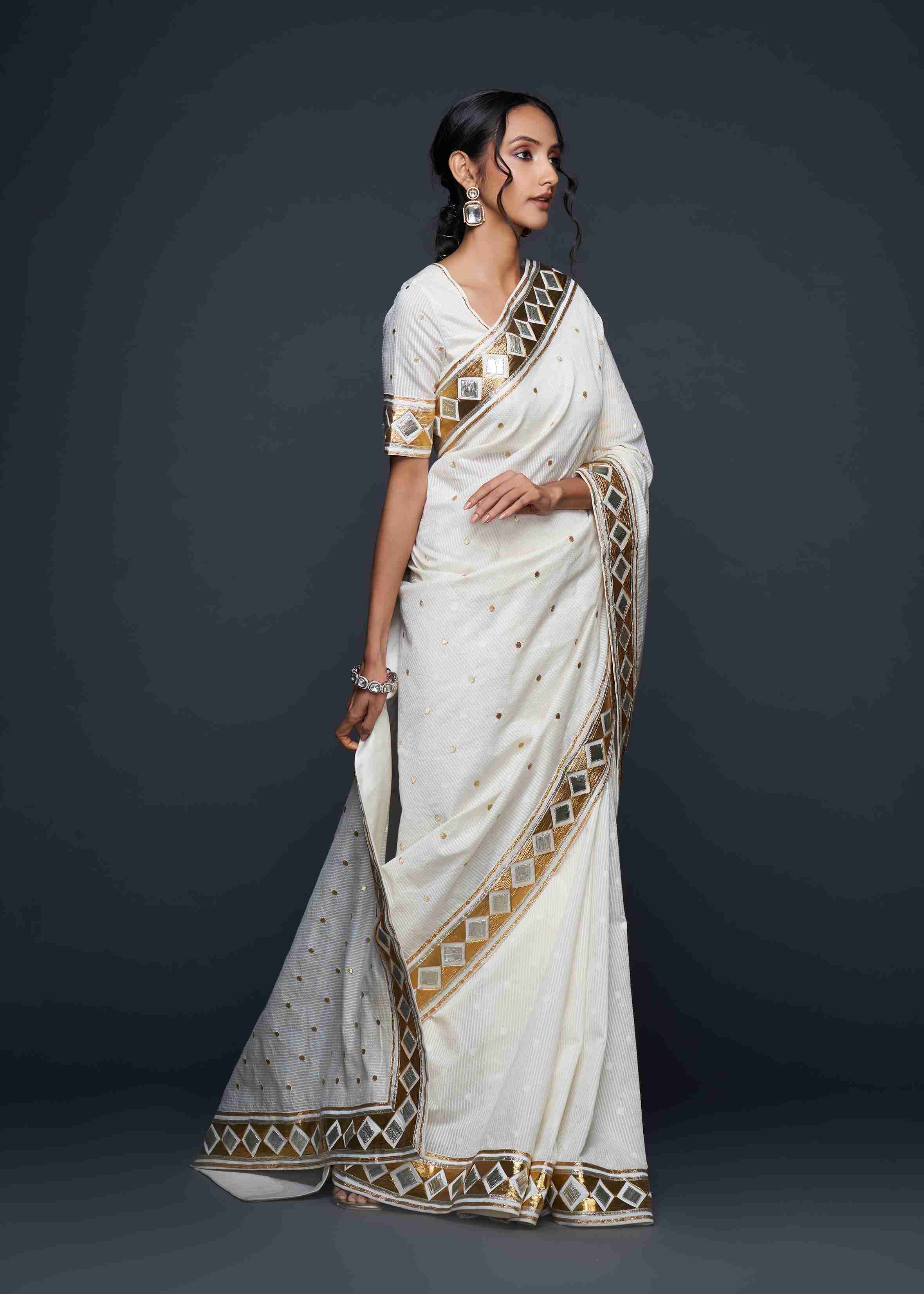 Off-White Barfi Saree