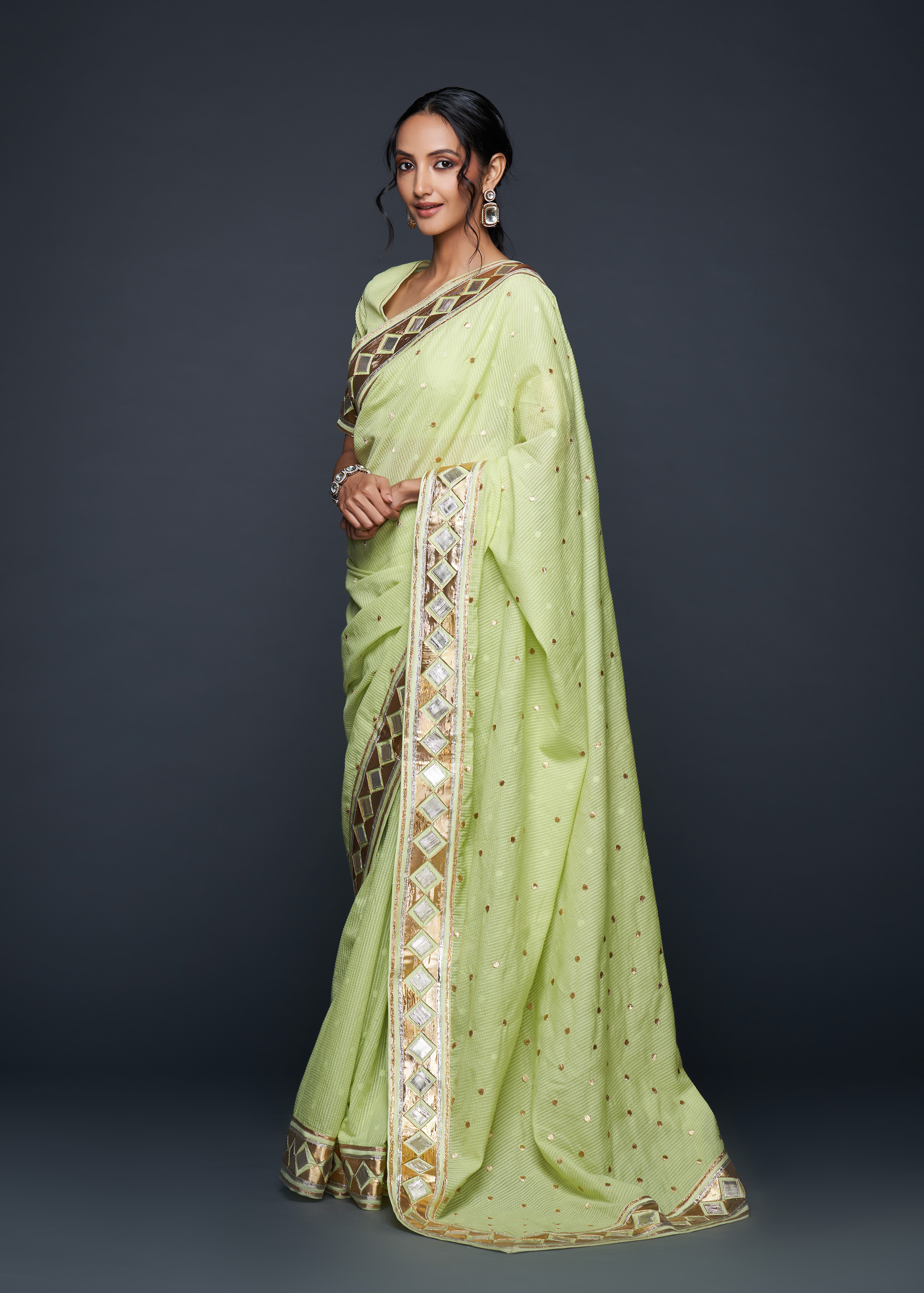 Pista Green Barfi Saree