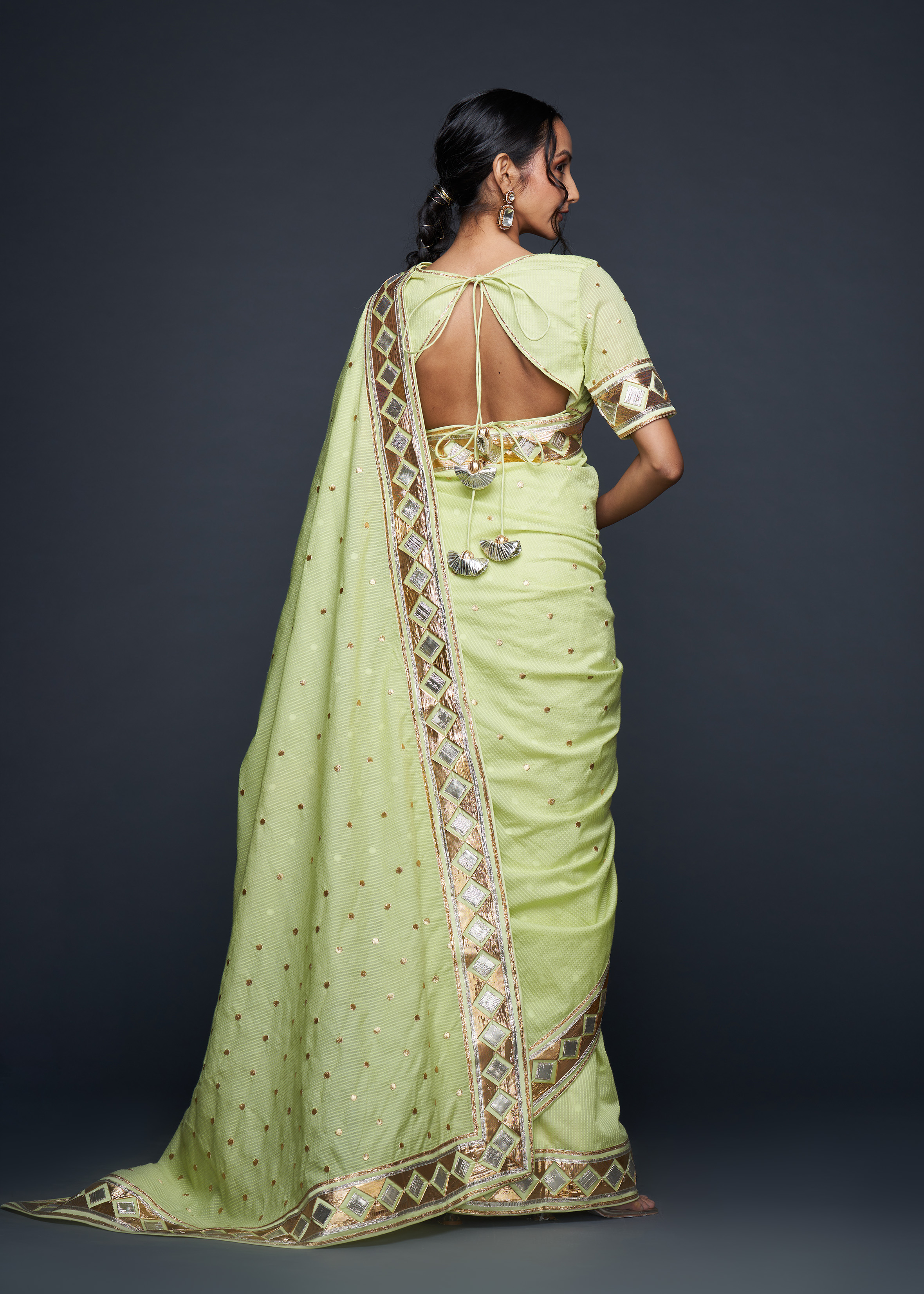 Pista Green Barfi Saree