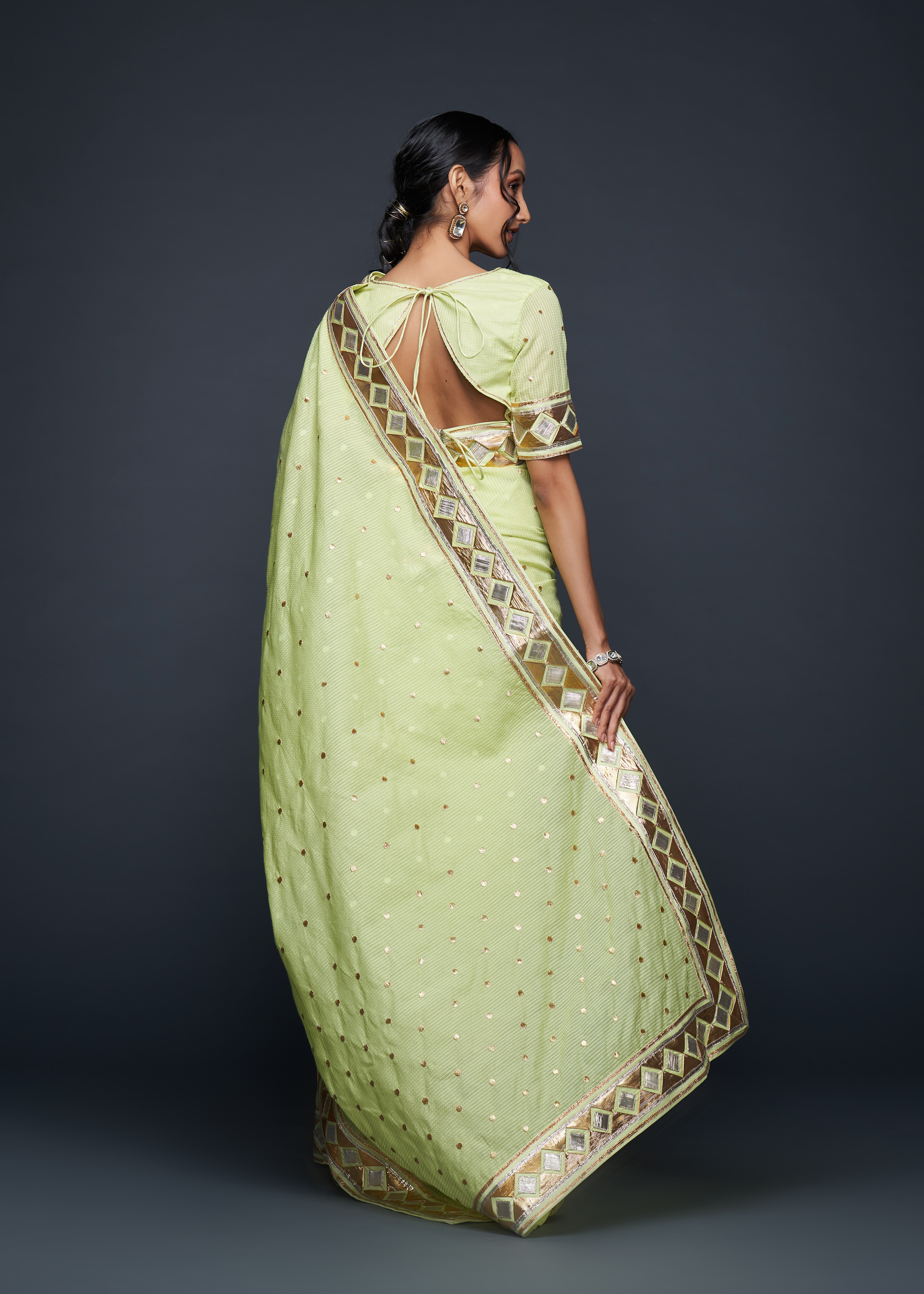 Pista Green Barfi Saree