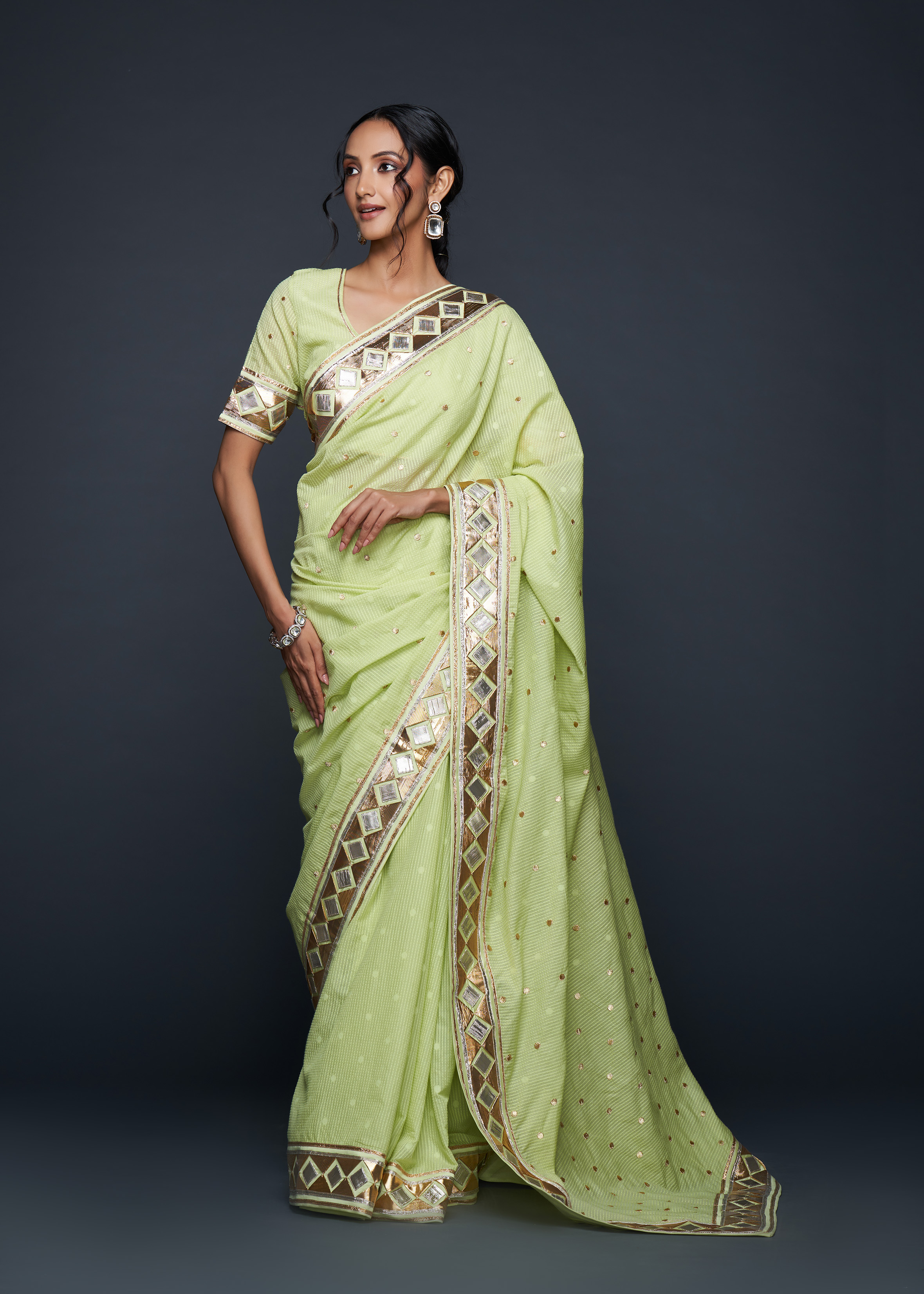 Pista Green Barfi Saree