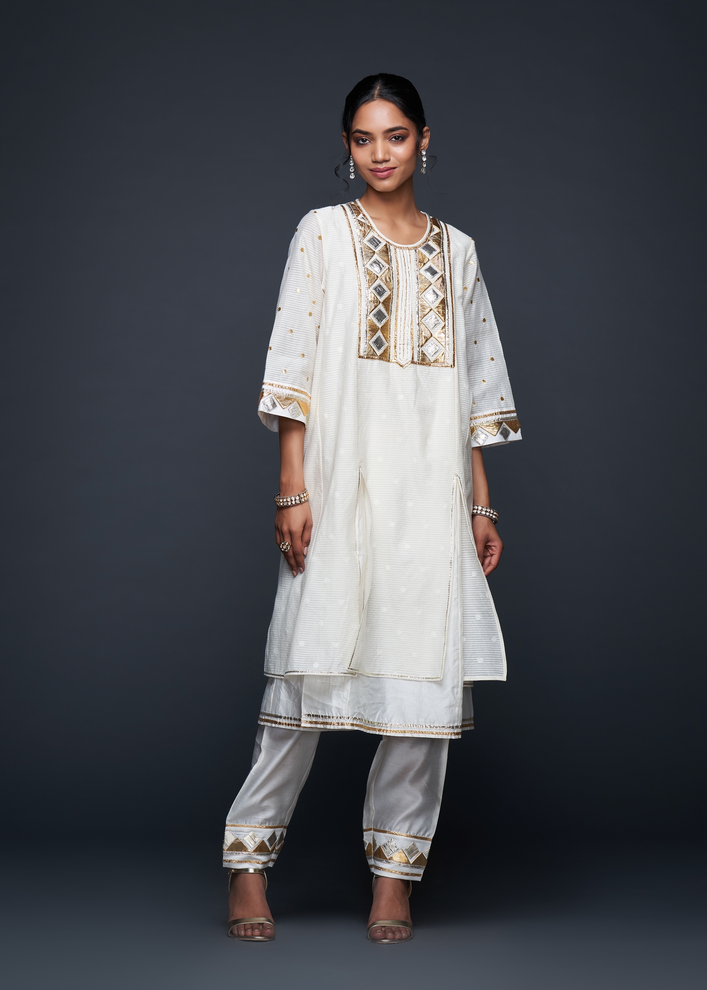 Off-White Gota Layered Kurta