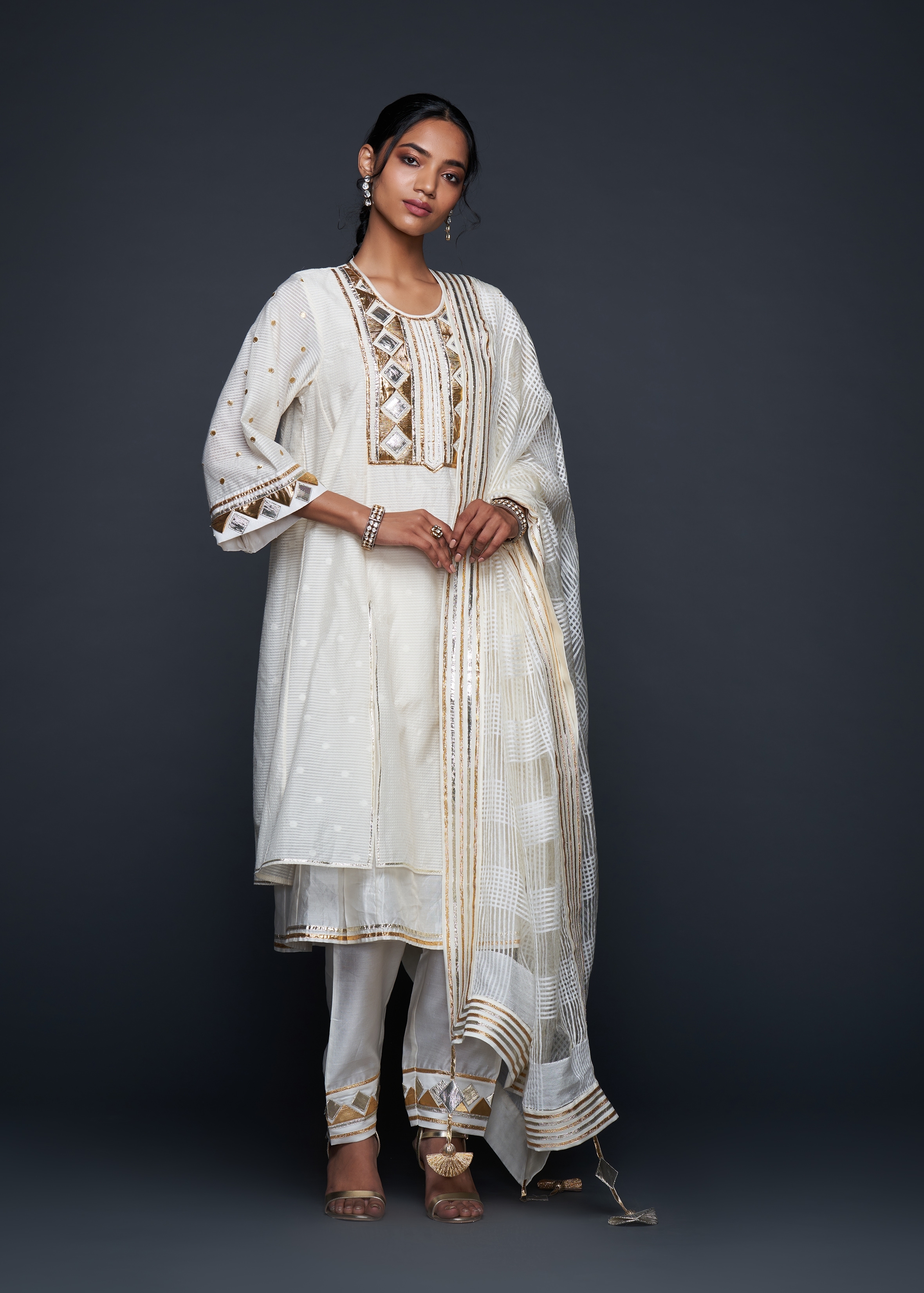 Off-White Gota Layered Kurta