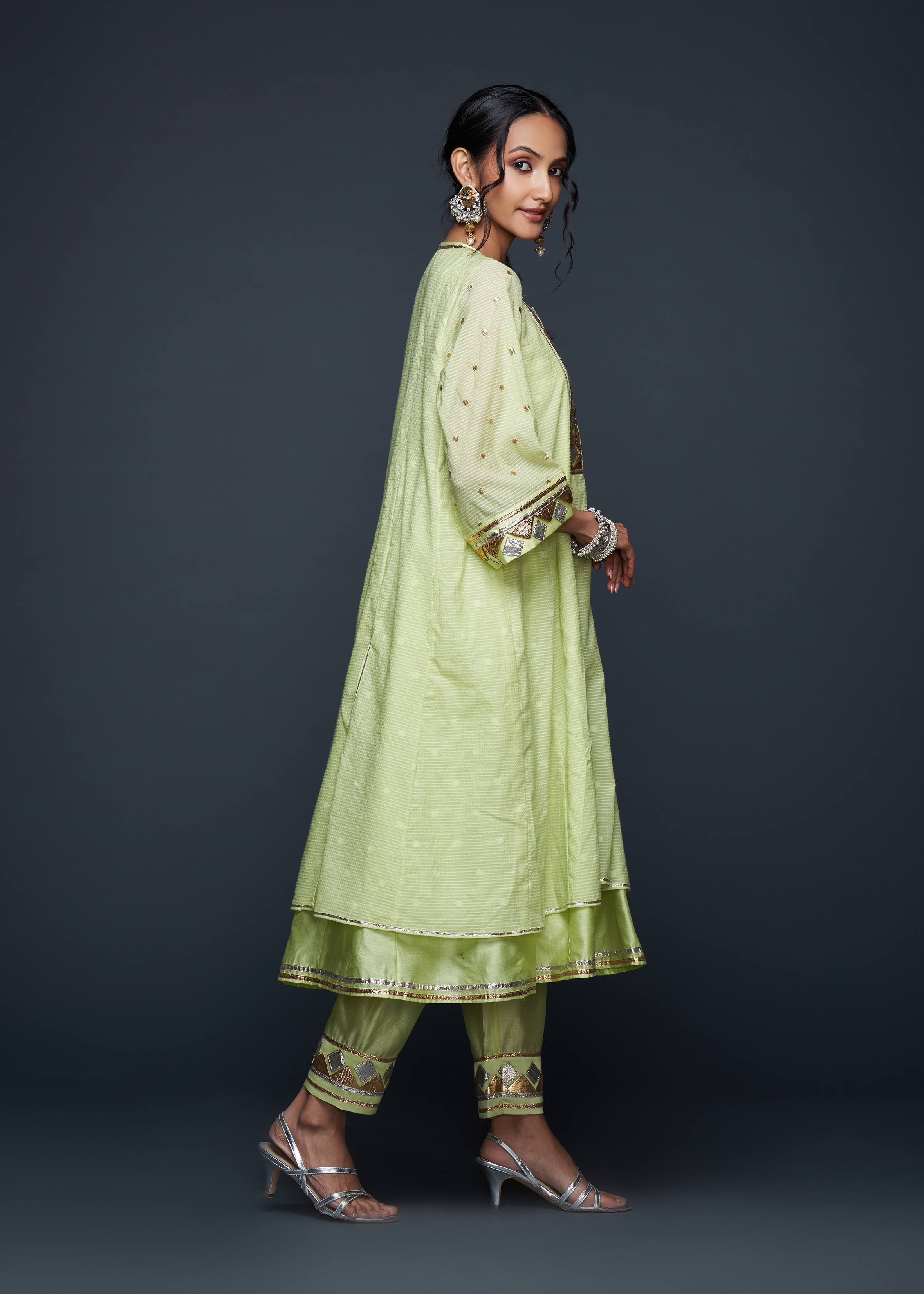 Pista Green Gota Layered Kurta