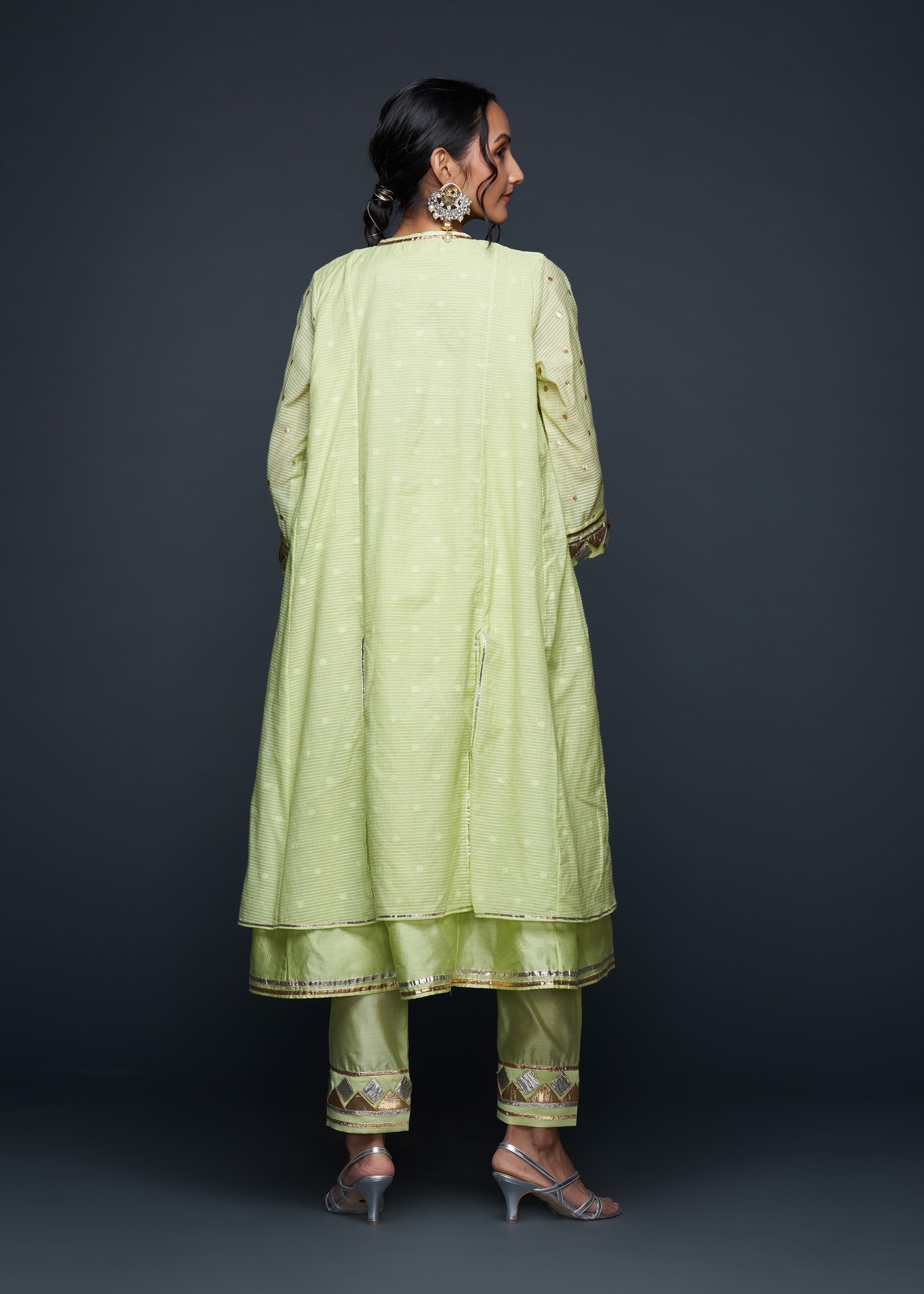 Pista Green Gota Layered Kurta