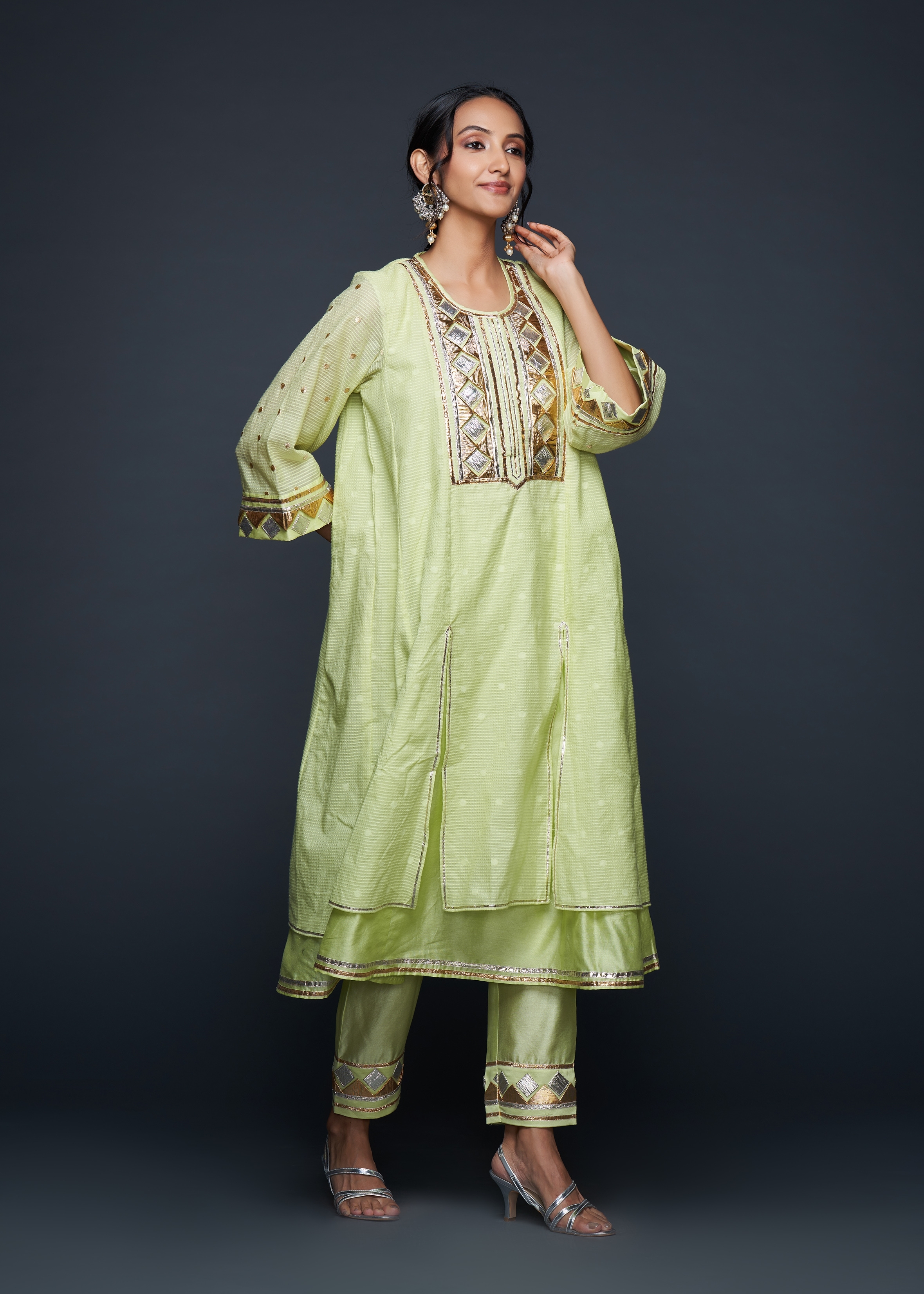 Pista Green Gota Layered Kurta