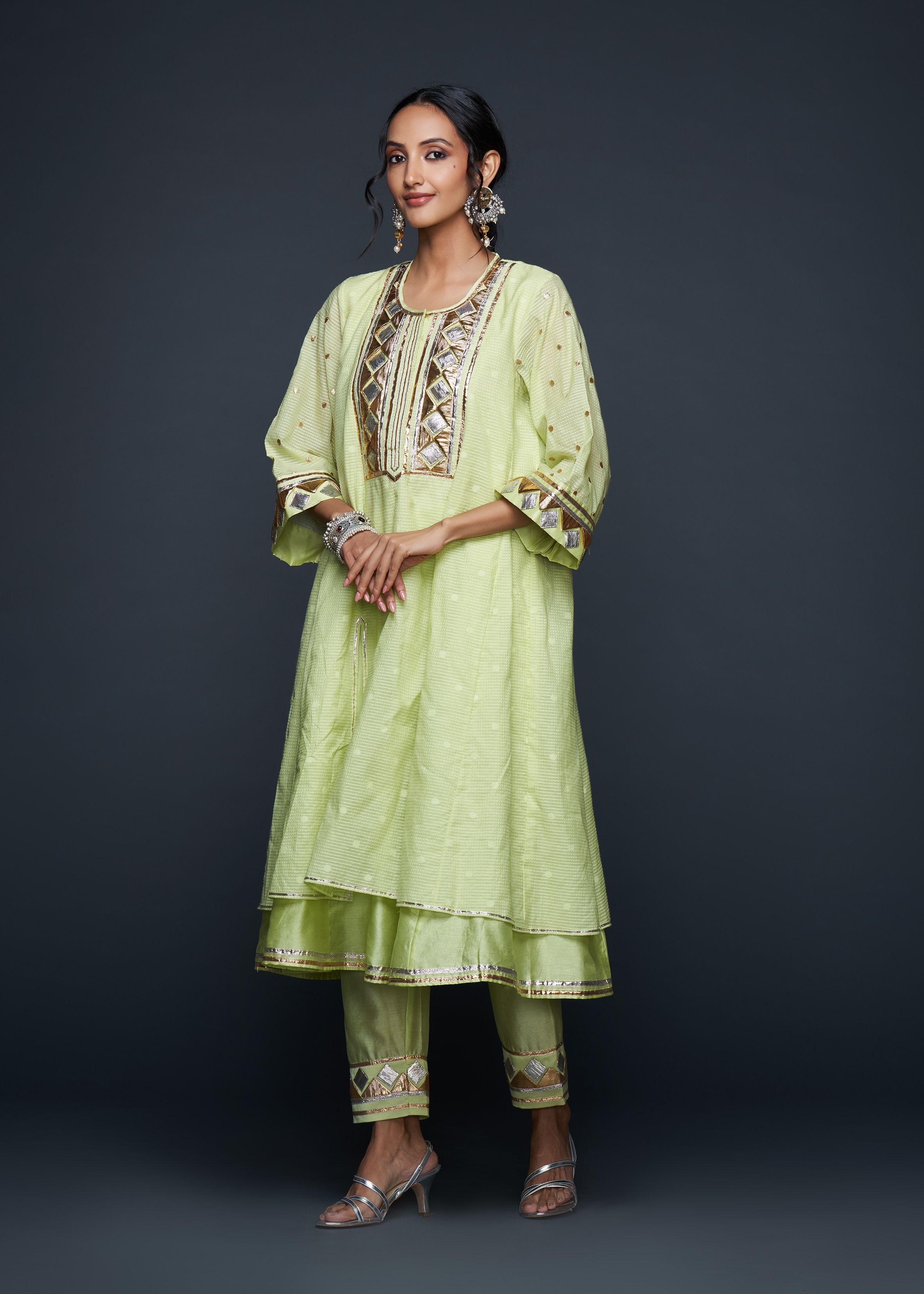 Pista Green Gota Layered Kurta