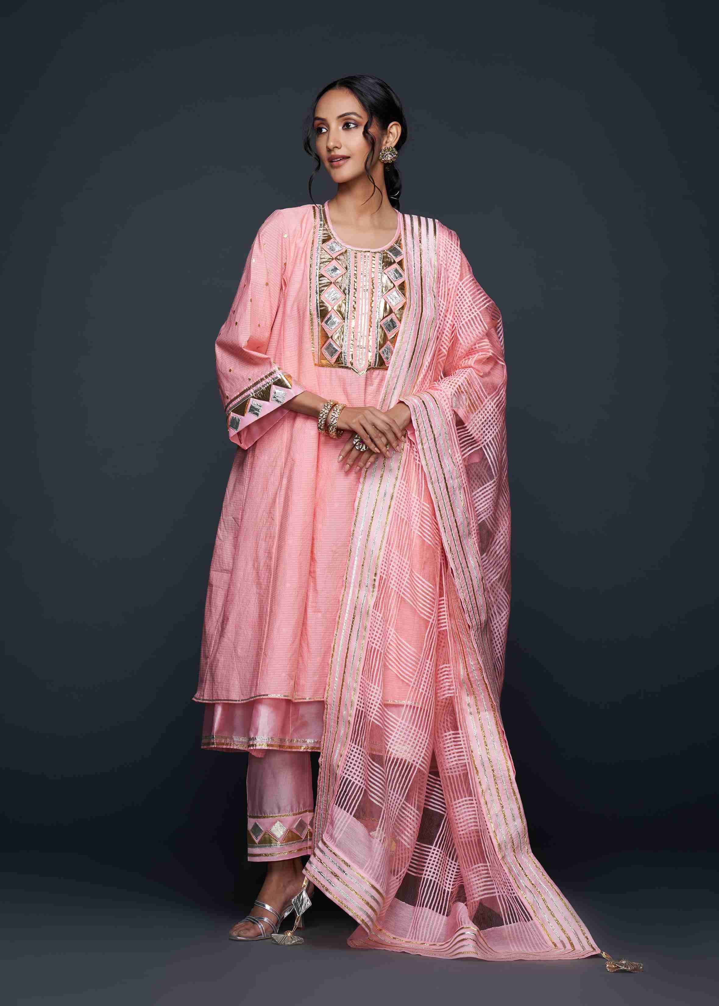 Peach Gota Layered Kurta