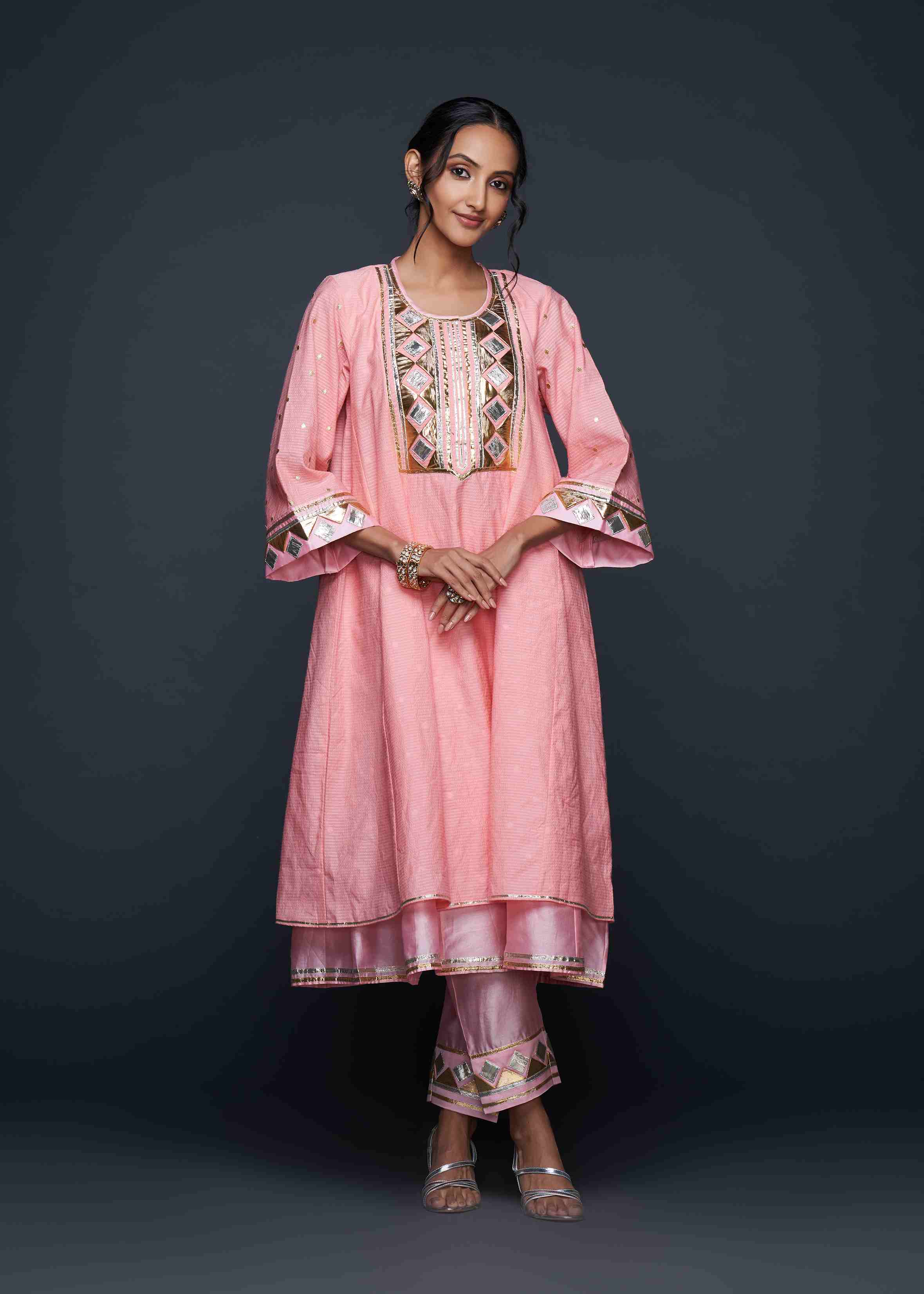 Peach Gota Layered Kurta