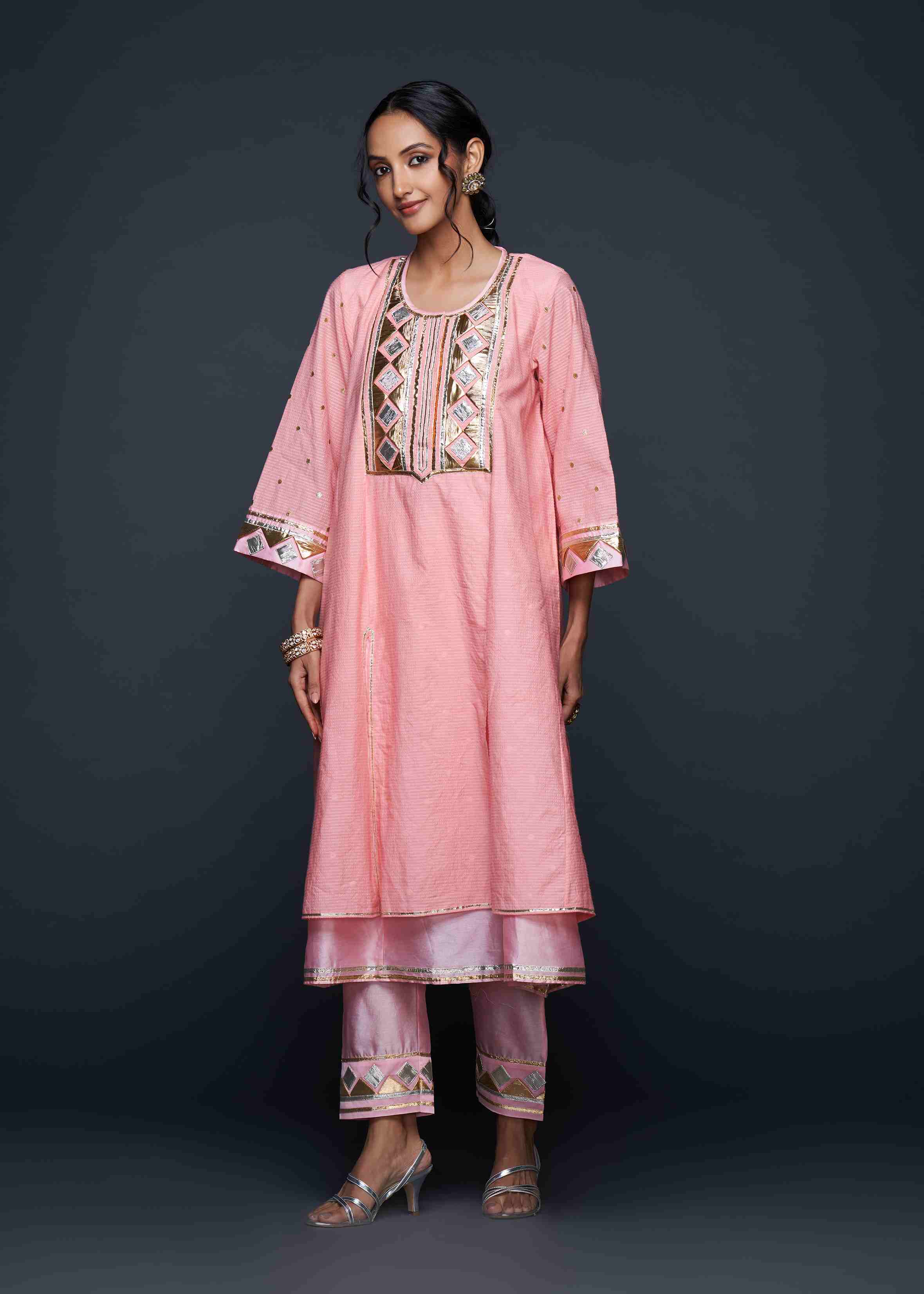 Peach Gota Layered Kurta