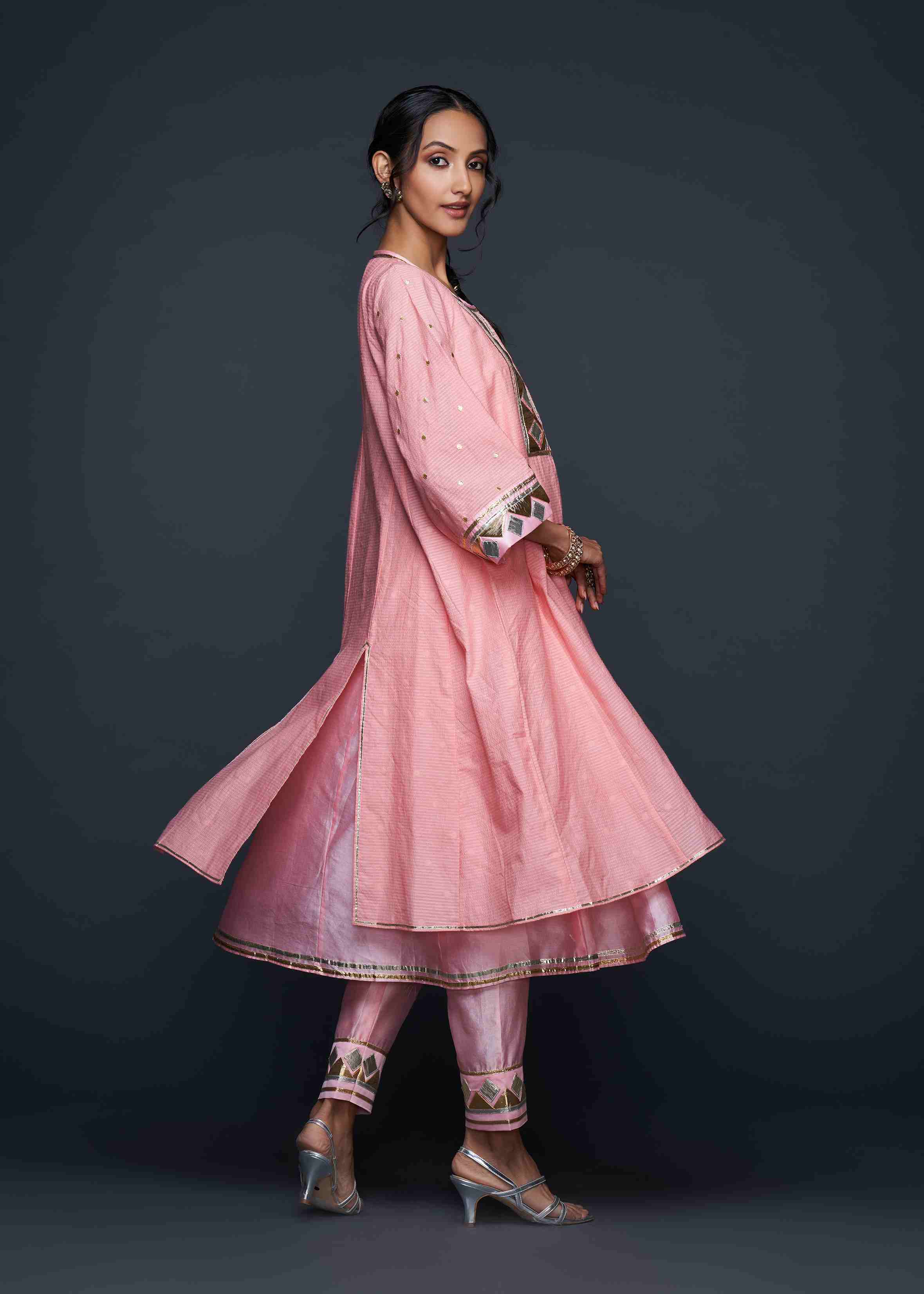 Peach Gota Layered Kurta