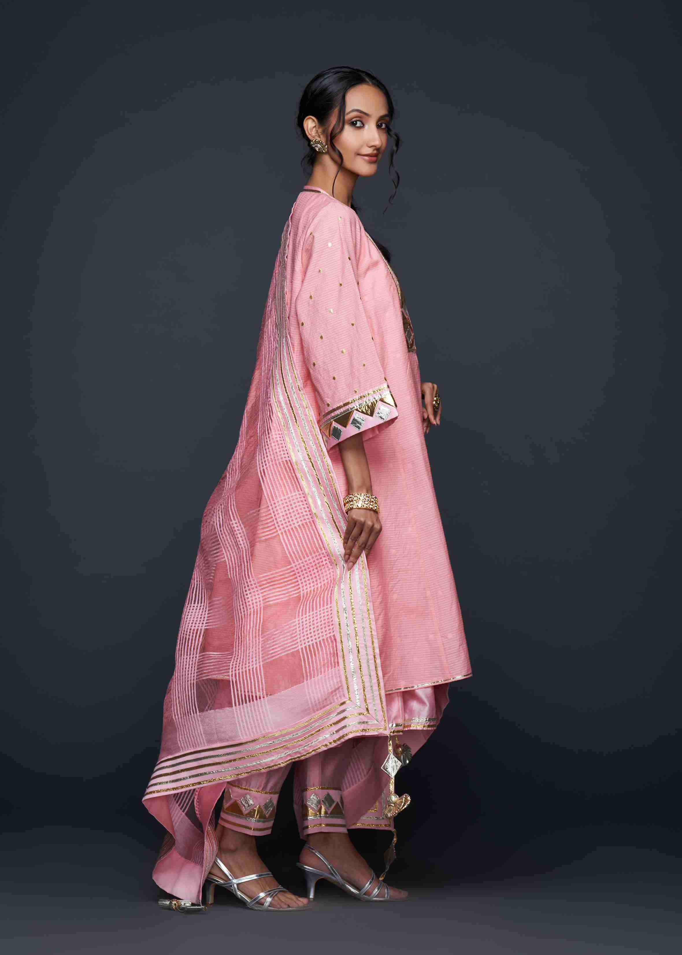 Peach Gota Layered Kurta