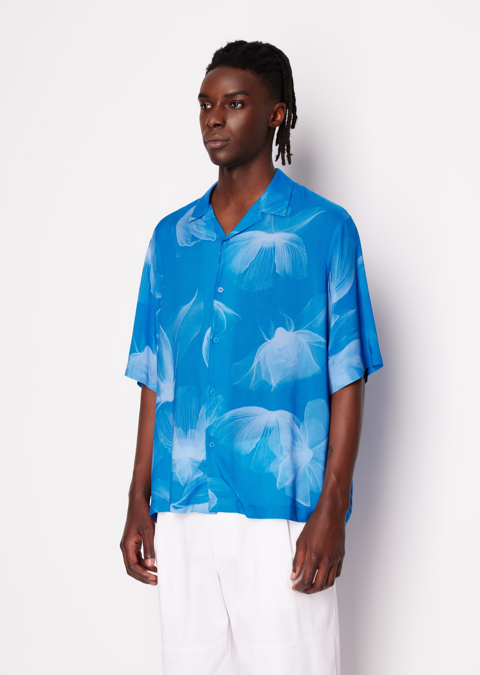 Vacation Print Blue Boxy Fit Viscose Shirt