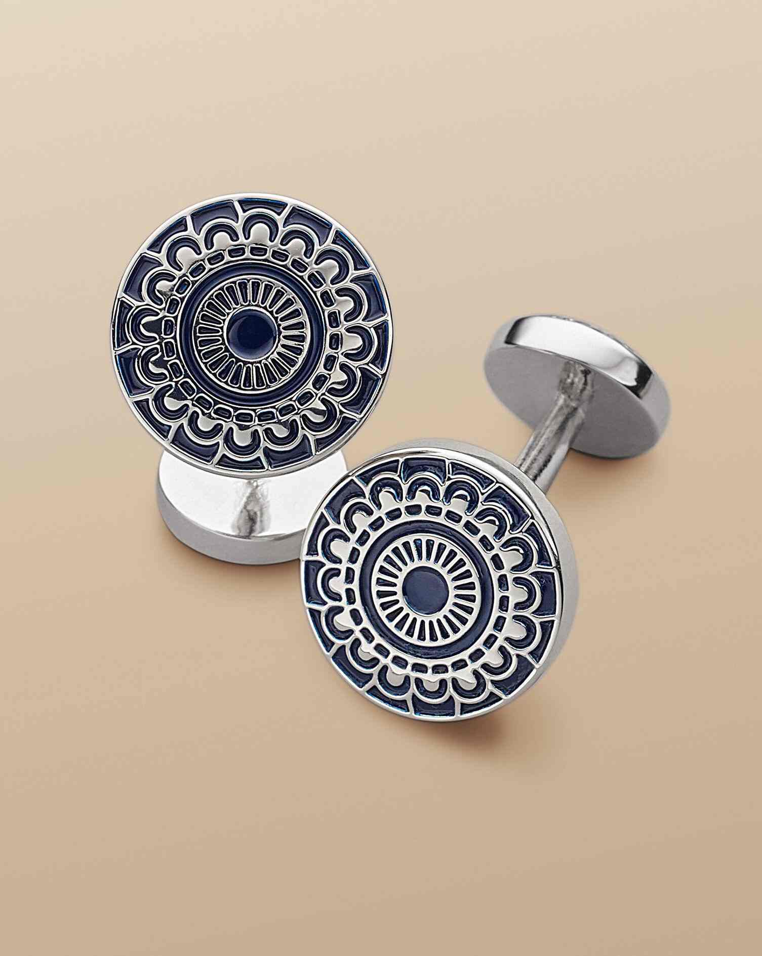 Patterned Enamel Cufflinks - Navy