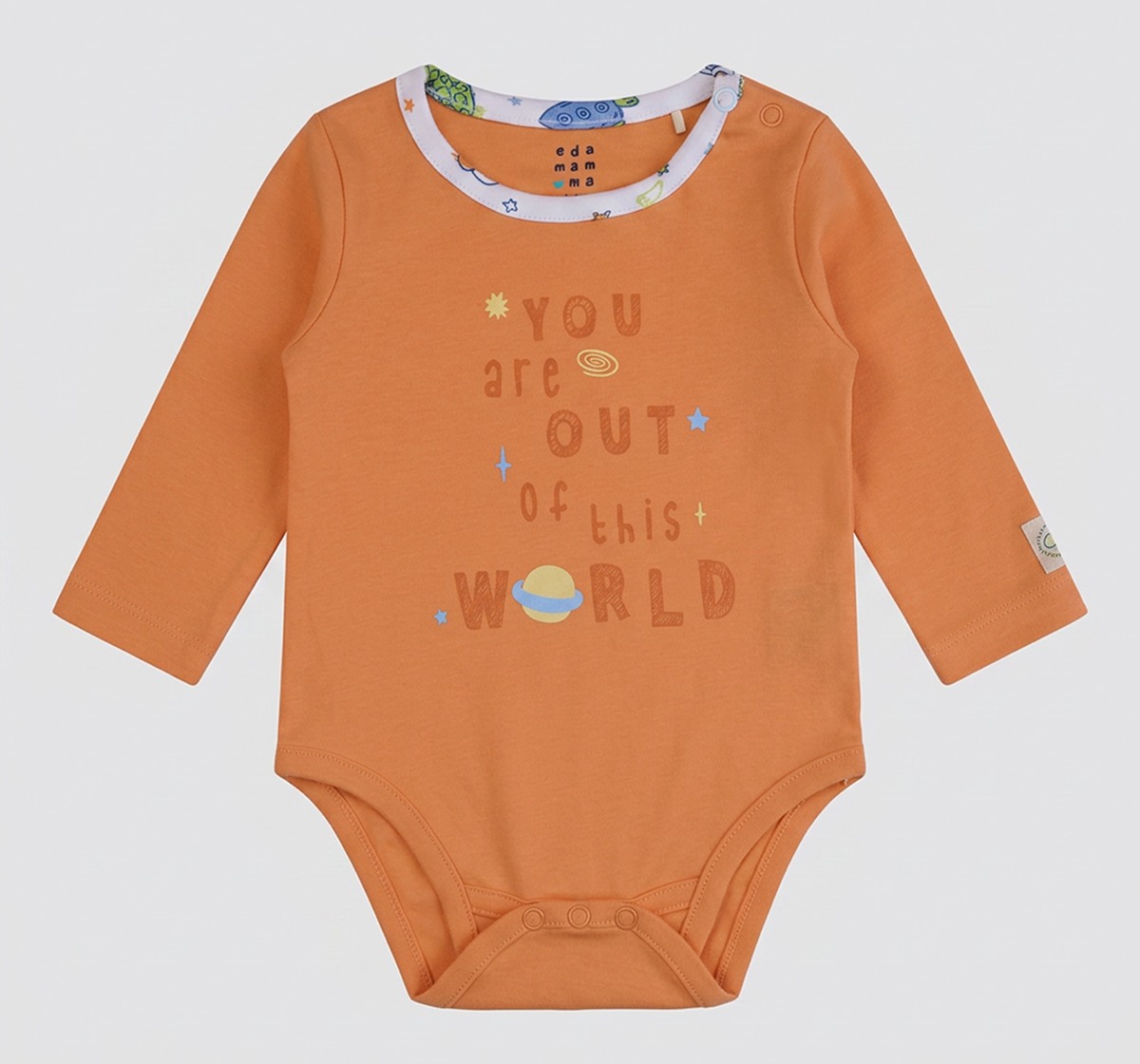 Unisex Baby Long-Sleeve Outer Space Organic Cotton Bodysuits Pack (2-Piece) – Burnt Orange & Pastel Yellow