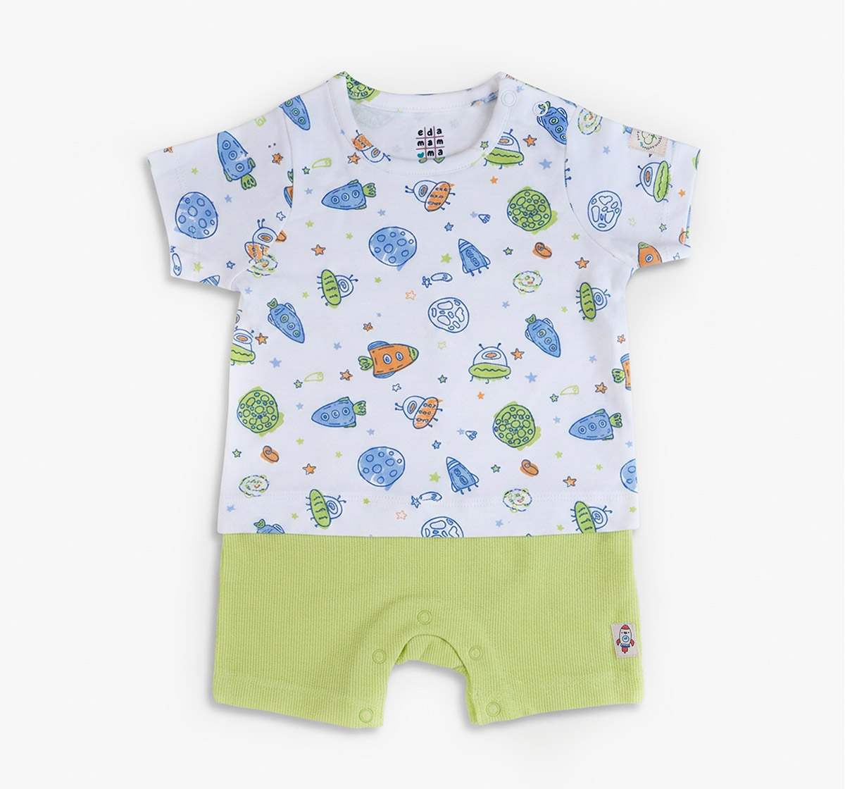 Unisex Baby Outer Space Short-Sleeve Romper Pack (2-Piece) – Sky Blue & Space Print Mix