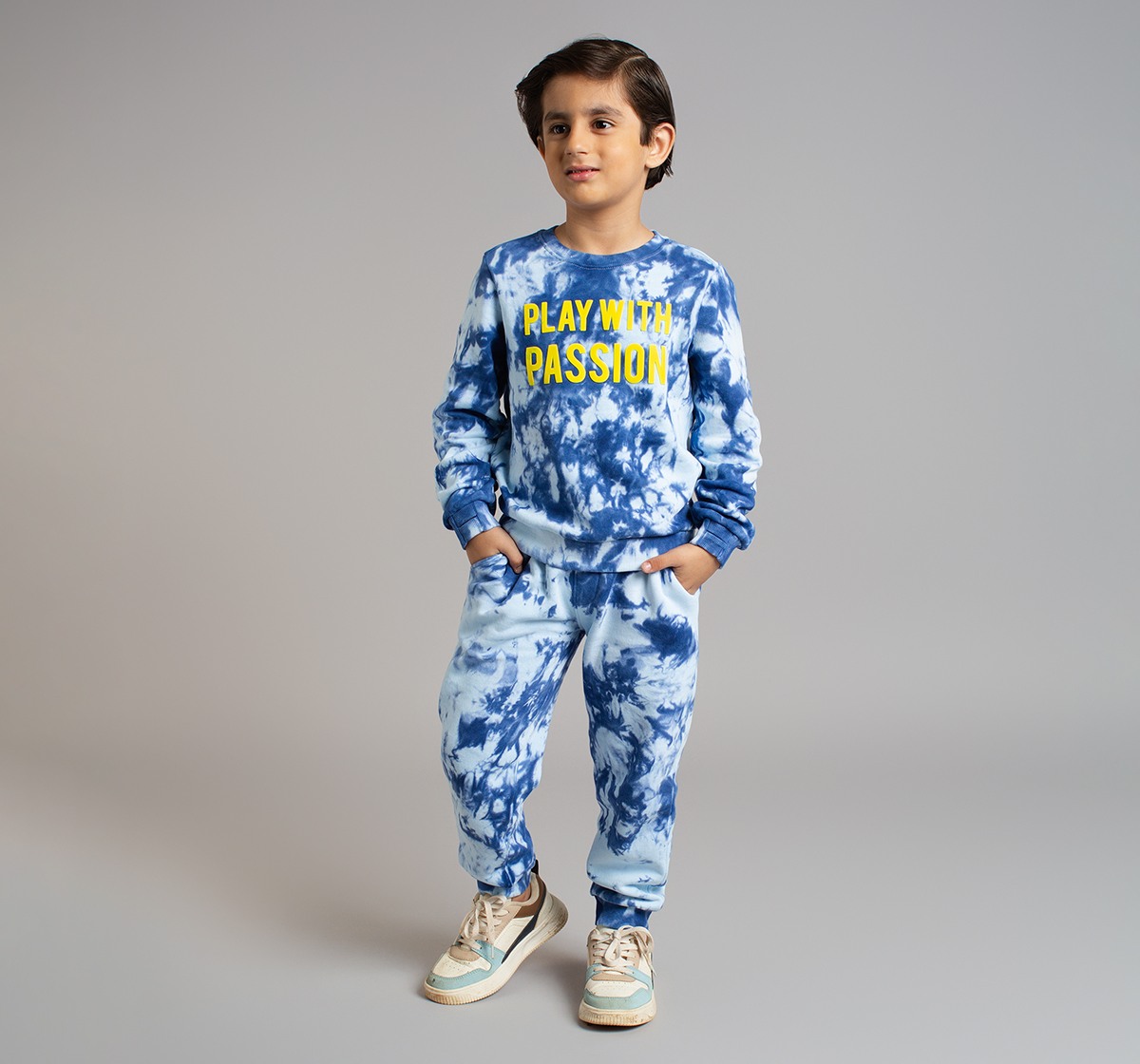 Ed-A-Mamma Boys Tie Dye Knit Sweatshirt & Joggers Co-Ord Set - Blue