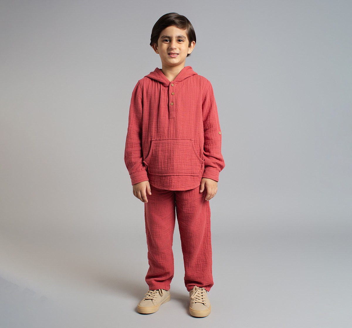 Ed-A-Mamma Boys Hooded Shirt And Pant Co-Ordinate Set - Rust