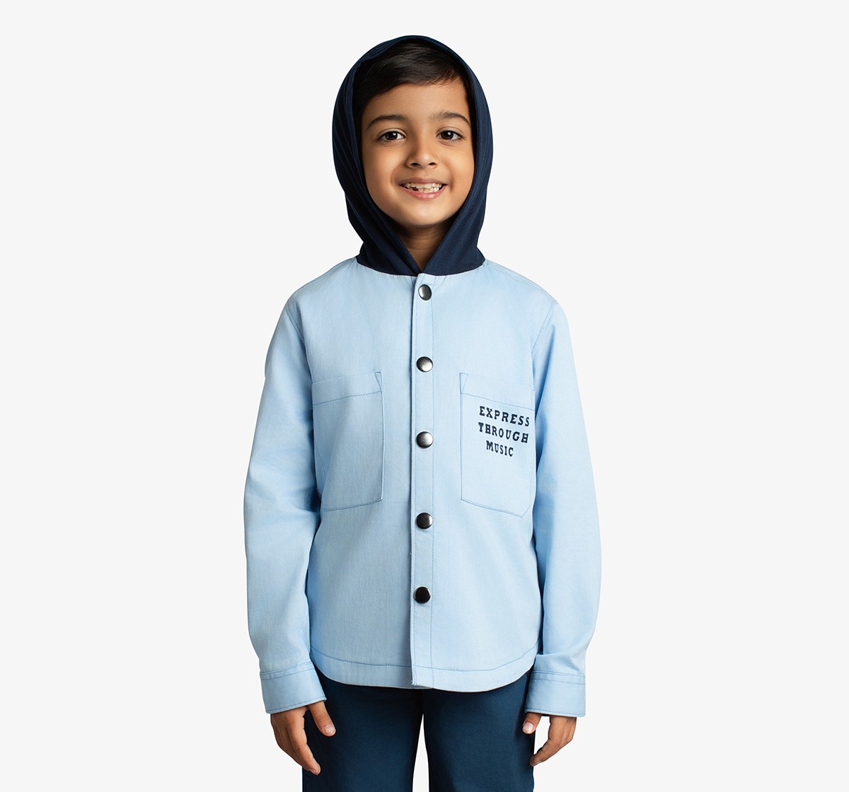 Boys Back Print Hooded Shacket