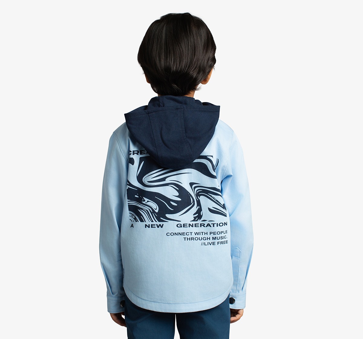 Boys Back Print Hooded Shacket