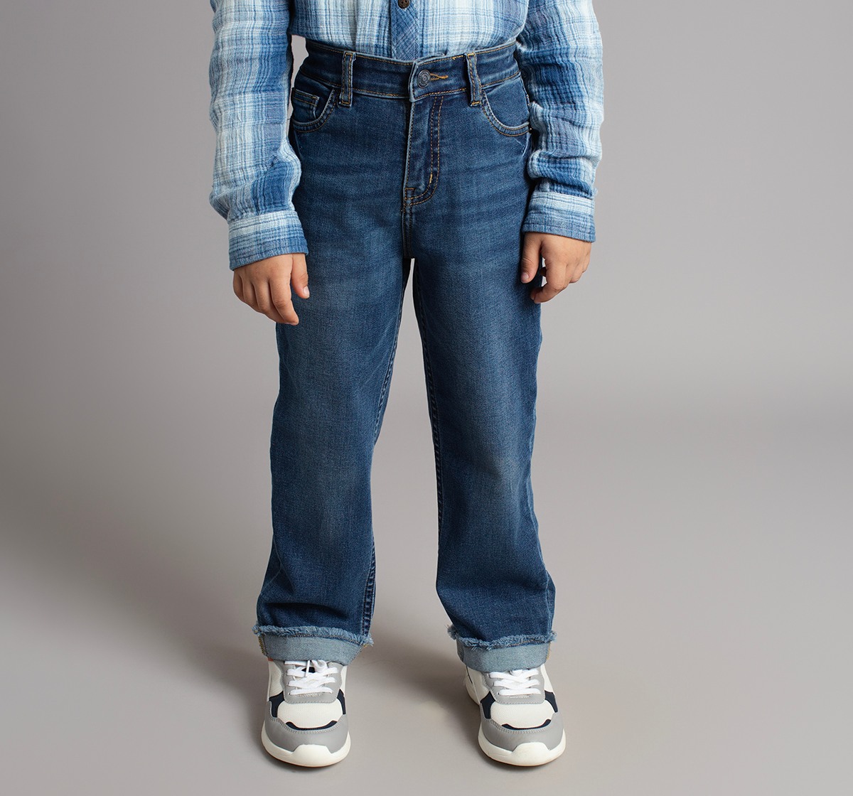 Boys  Whiskering Denim Jeans With Roll Up