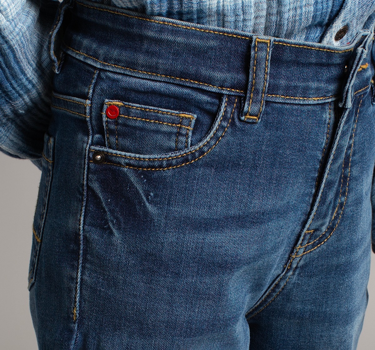 Boys  Whiskering Denim Jeans With Roll Up