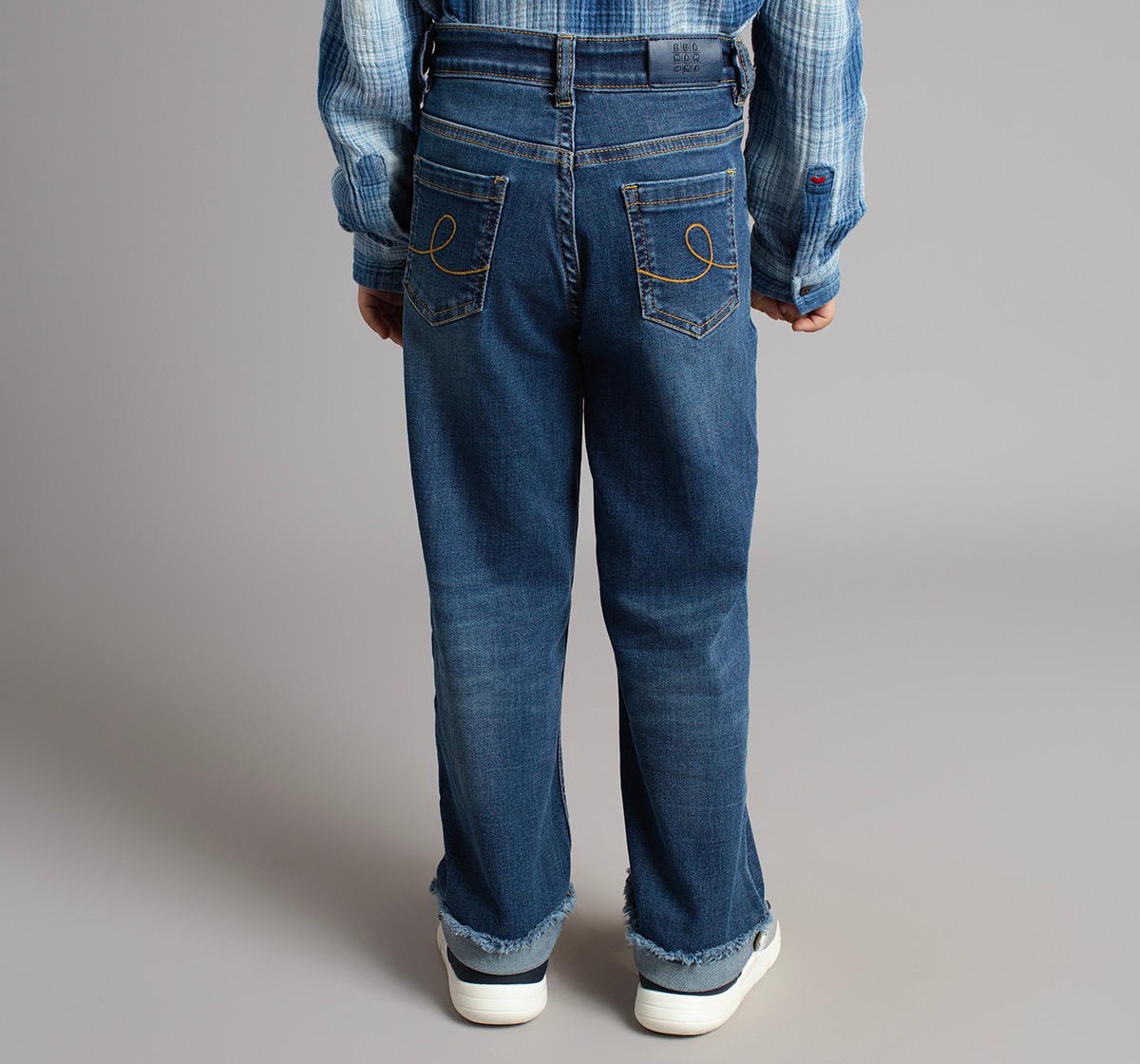 Boys  Whiskering Denim Jeans With Roll Up