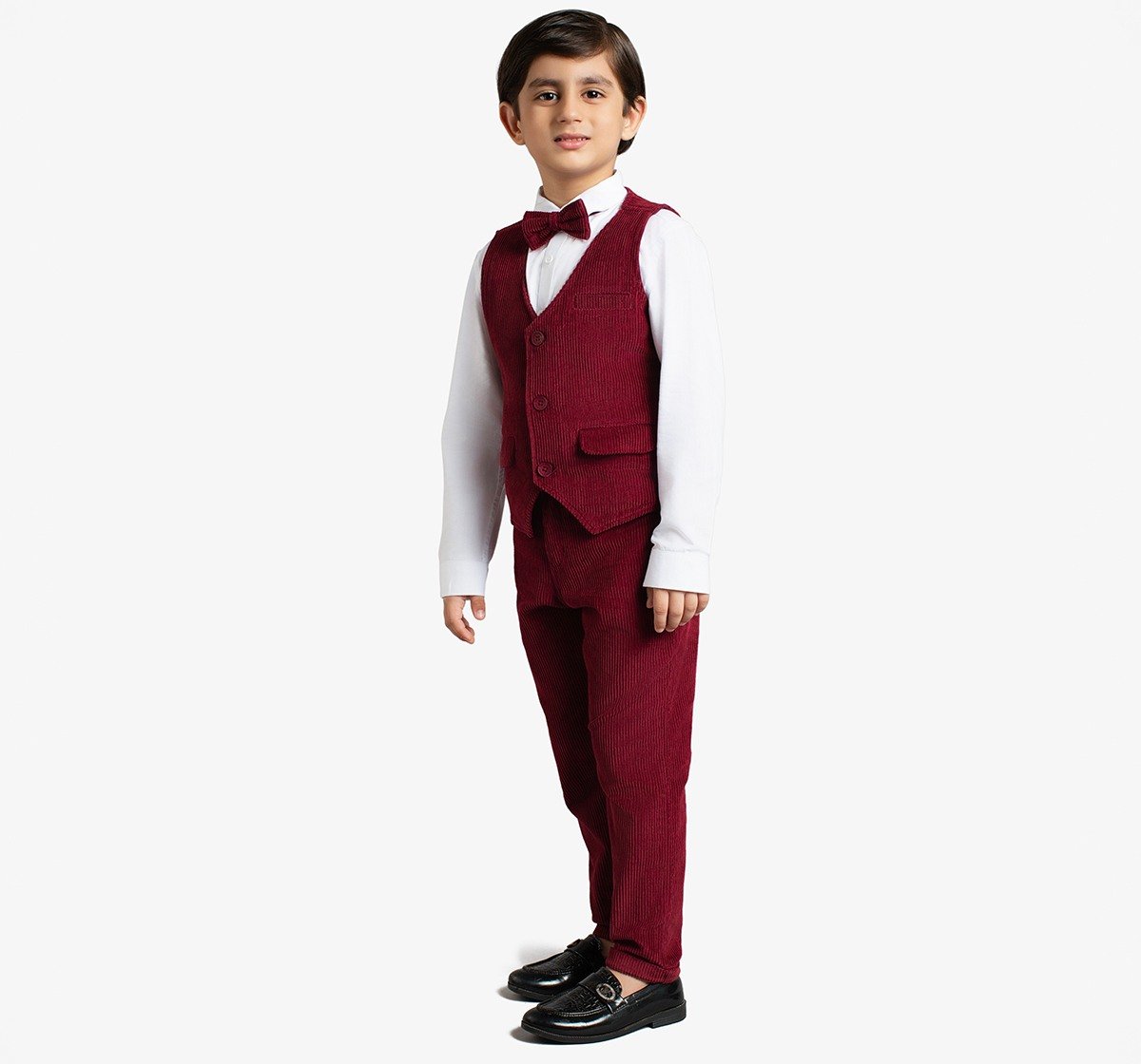 Ed-A-Mamma Boys Sustainable Shirt, Pant And Waist Coat Partywear Set - Burgundy