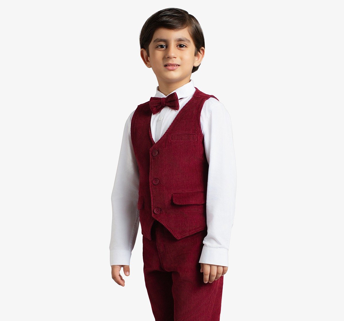 Ed-A-Mamma Boys Sustainable Shirt, Pant And Waist Coat Partywear Set - Burgundy