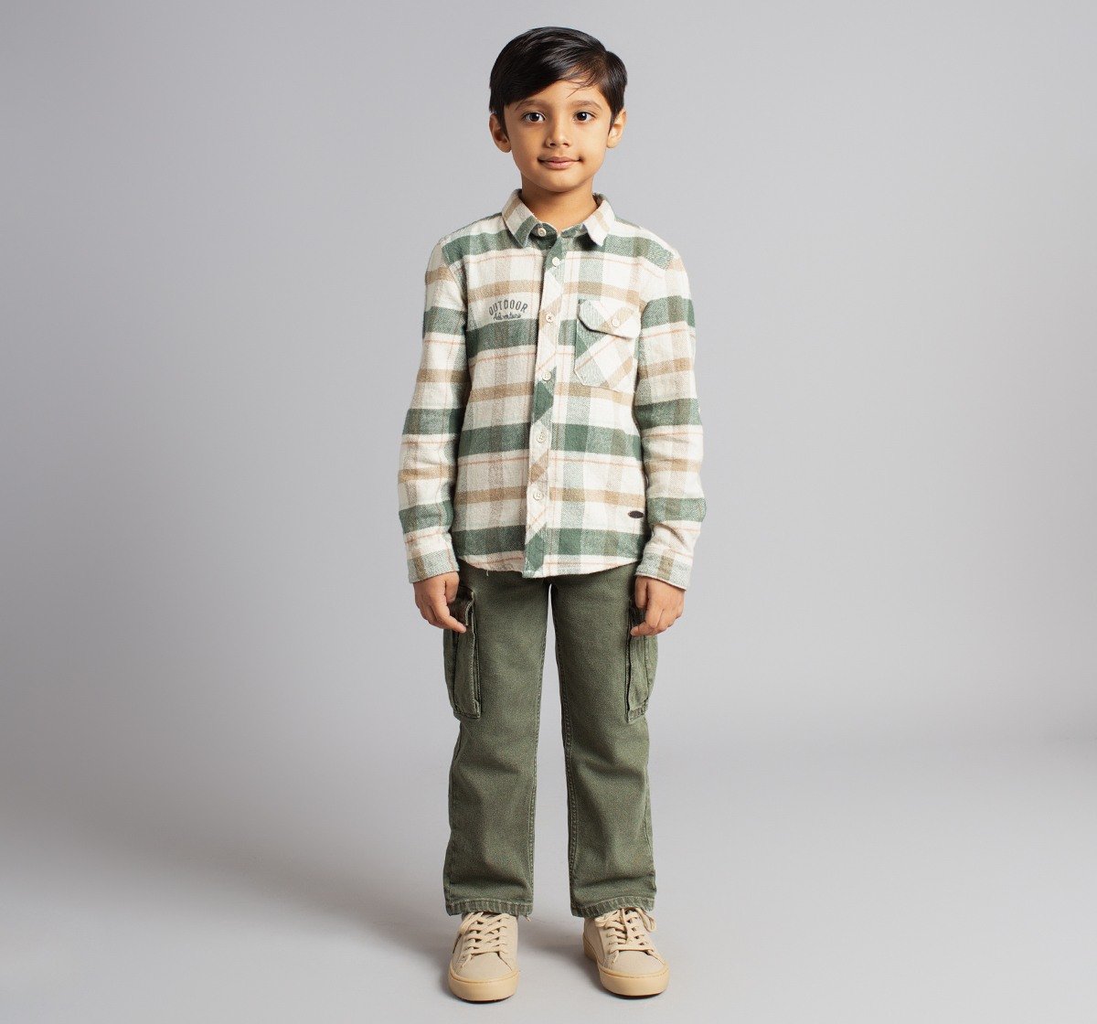 Ed-A-Mamma Boys Full Sleeves Checks Shirt - Green
