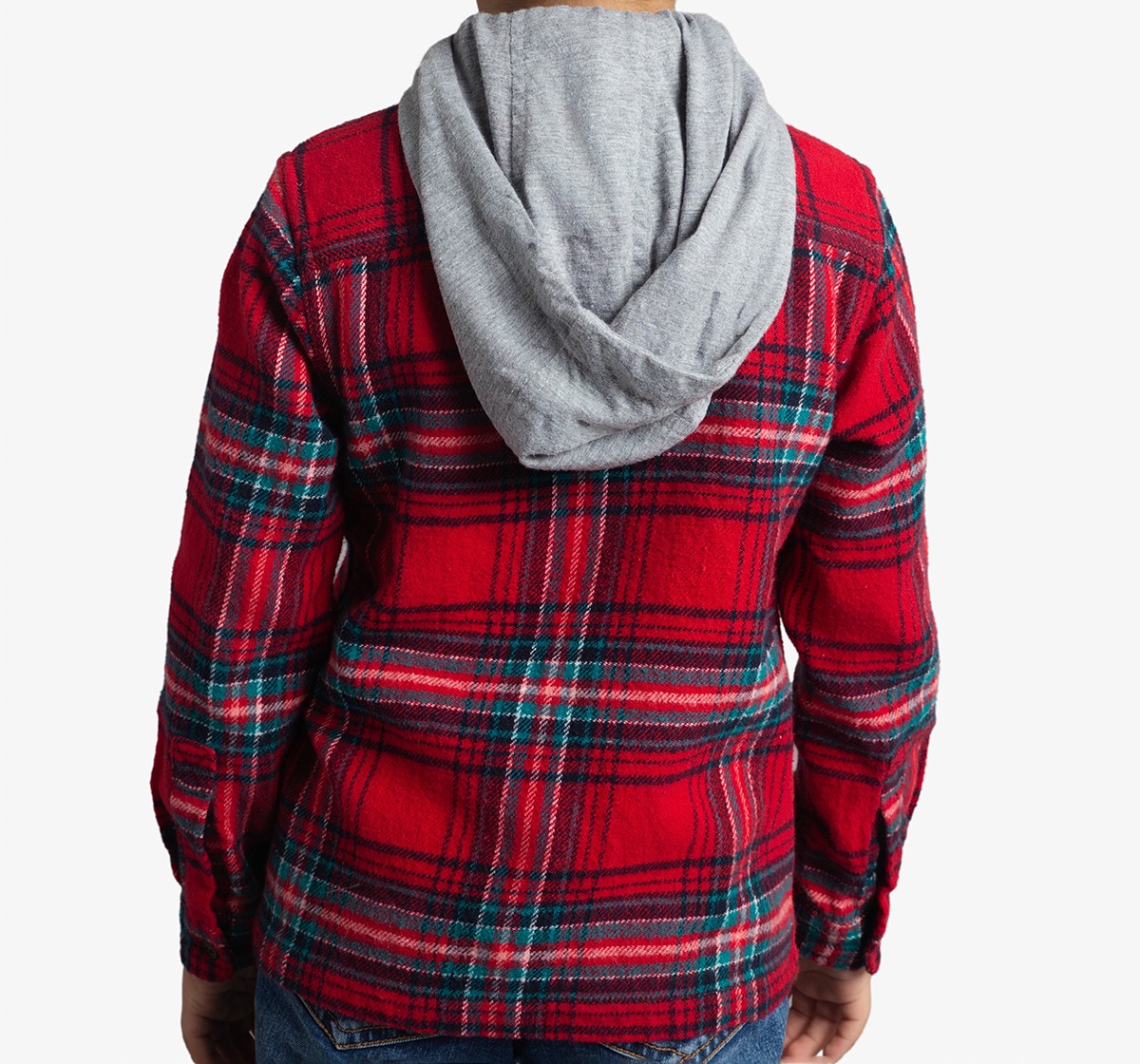 Boys Full Sleeves Checkered Shirt With Hoodie