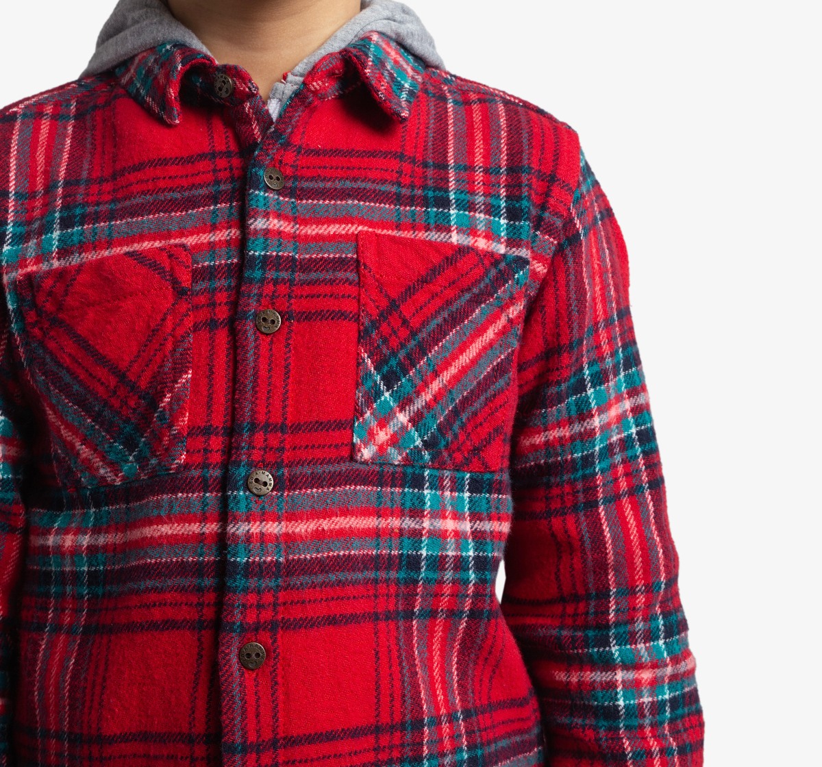 Boys Full Sleeves Checkered Shirt With Hoodie