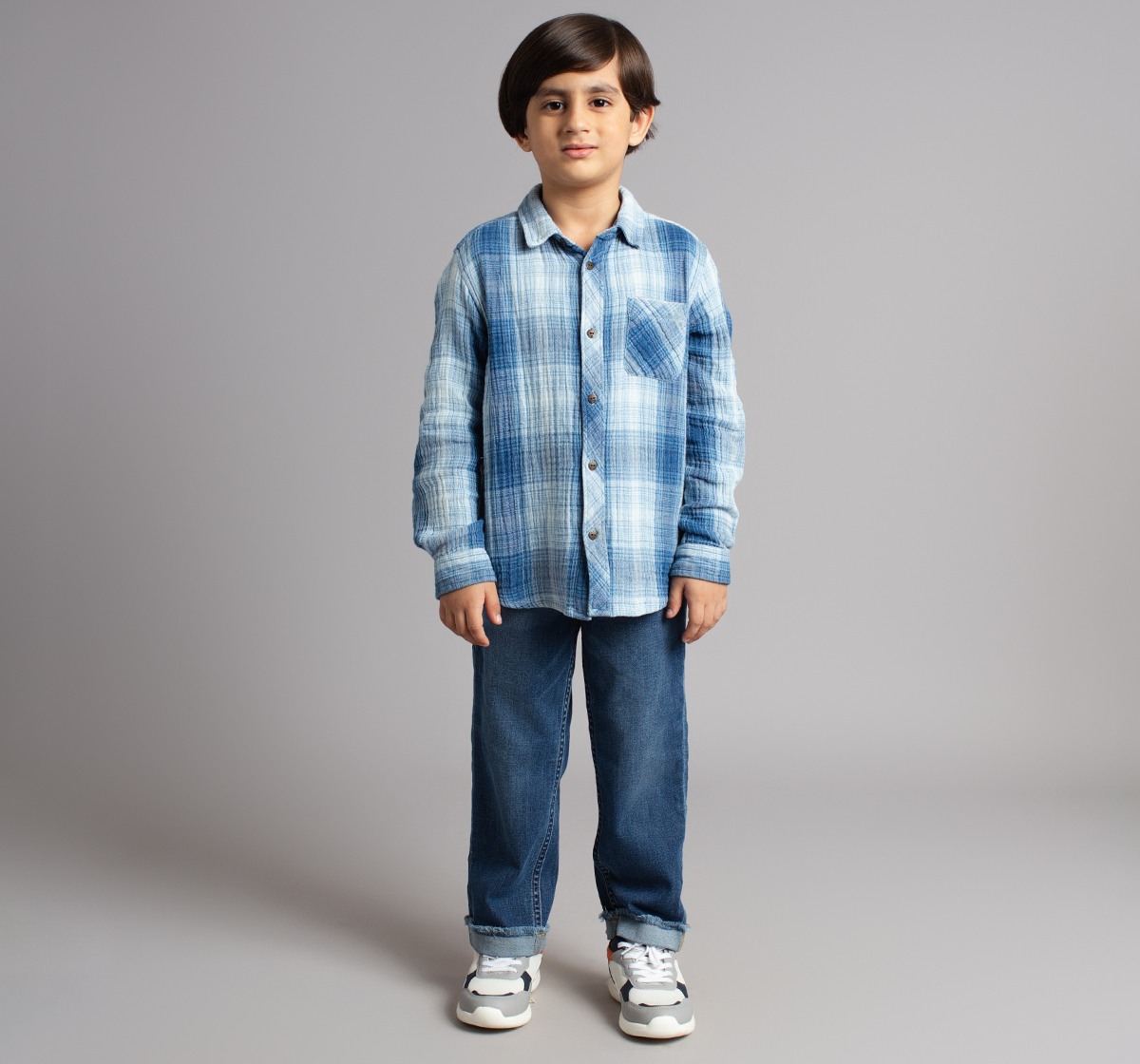Ed-A-Mamma Boys Indigo Full Sleeves Shirt - Indigo
