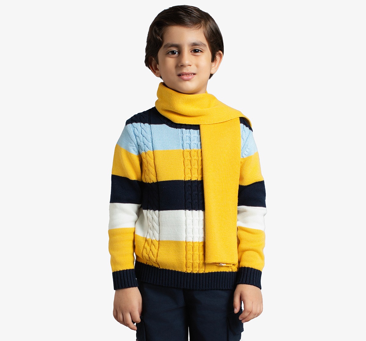 Boys Cable Knit Sweater With Muffler
